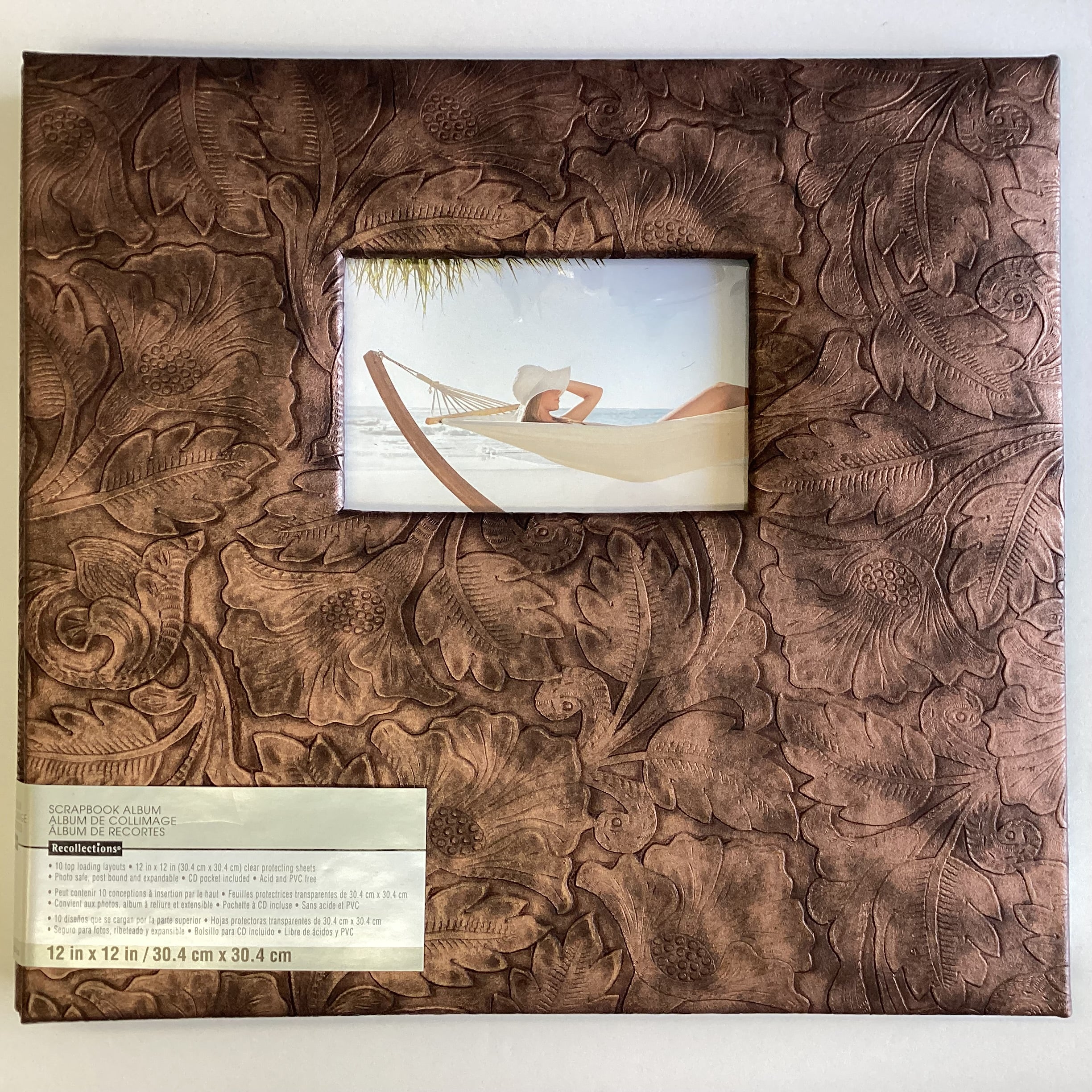 63F07AE1-2D3F-45BD-83C9-CE4519F5EF40.jpg Recollections EMBOSSED BROWN FLORAL LEAF 12"X12" Scrapbook Memory Album - Image 1