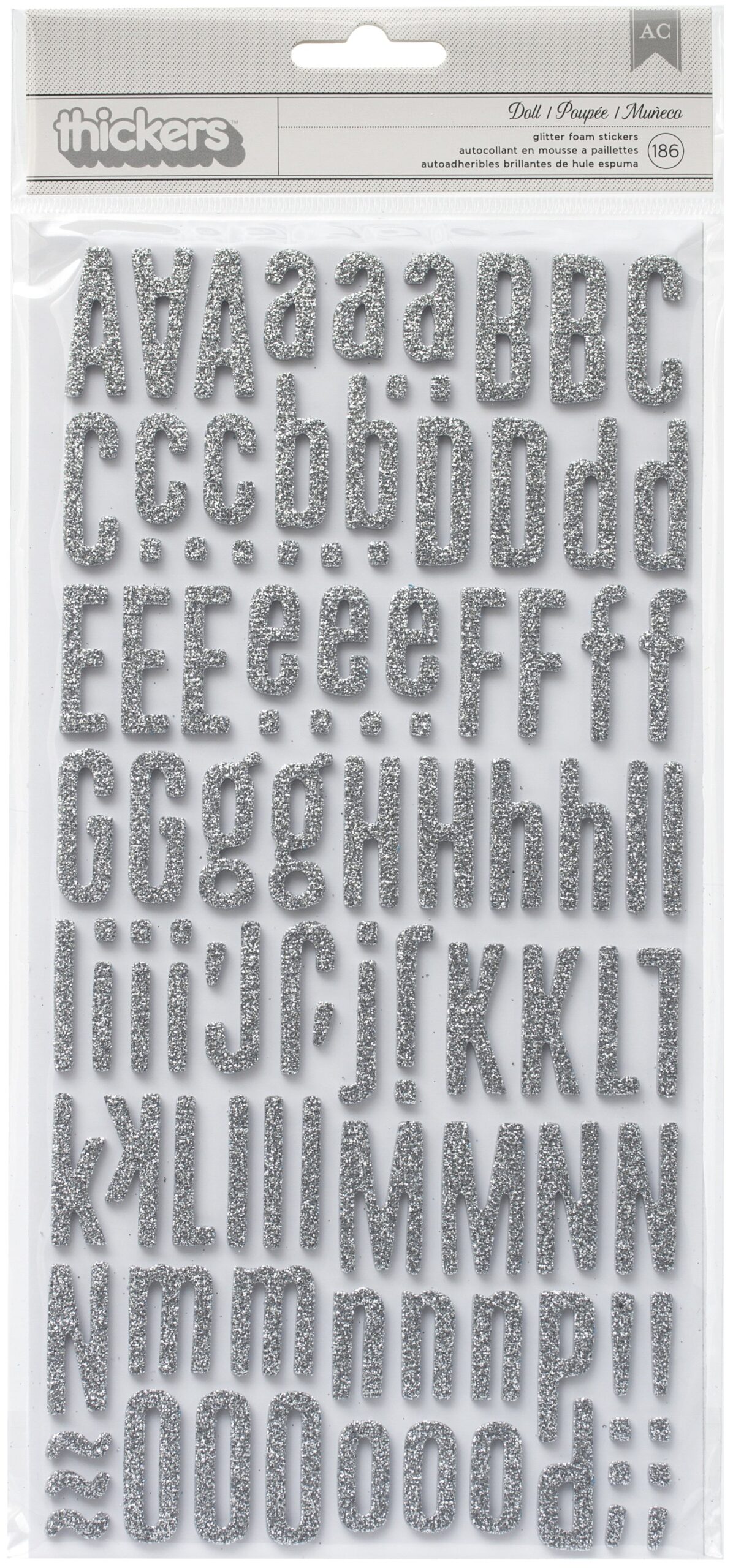 640215PK.jpg Thickers DOLL SILVER Glitter Foam Alphabet Stickers - Image 1