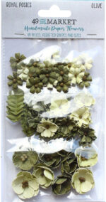 49 and Market ROYAL POSIES OLIVE Handmade Paper Flowers 9pc - Image 2
