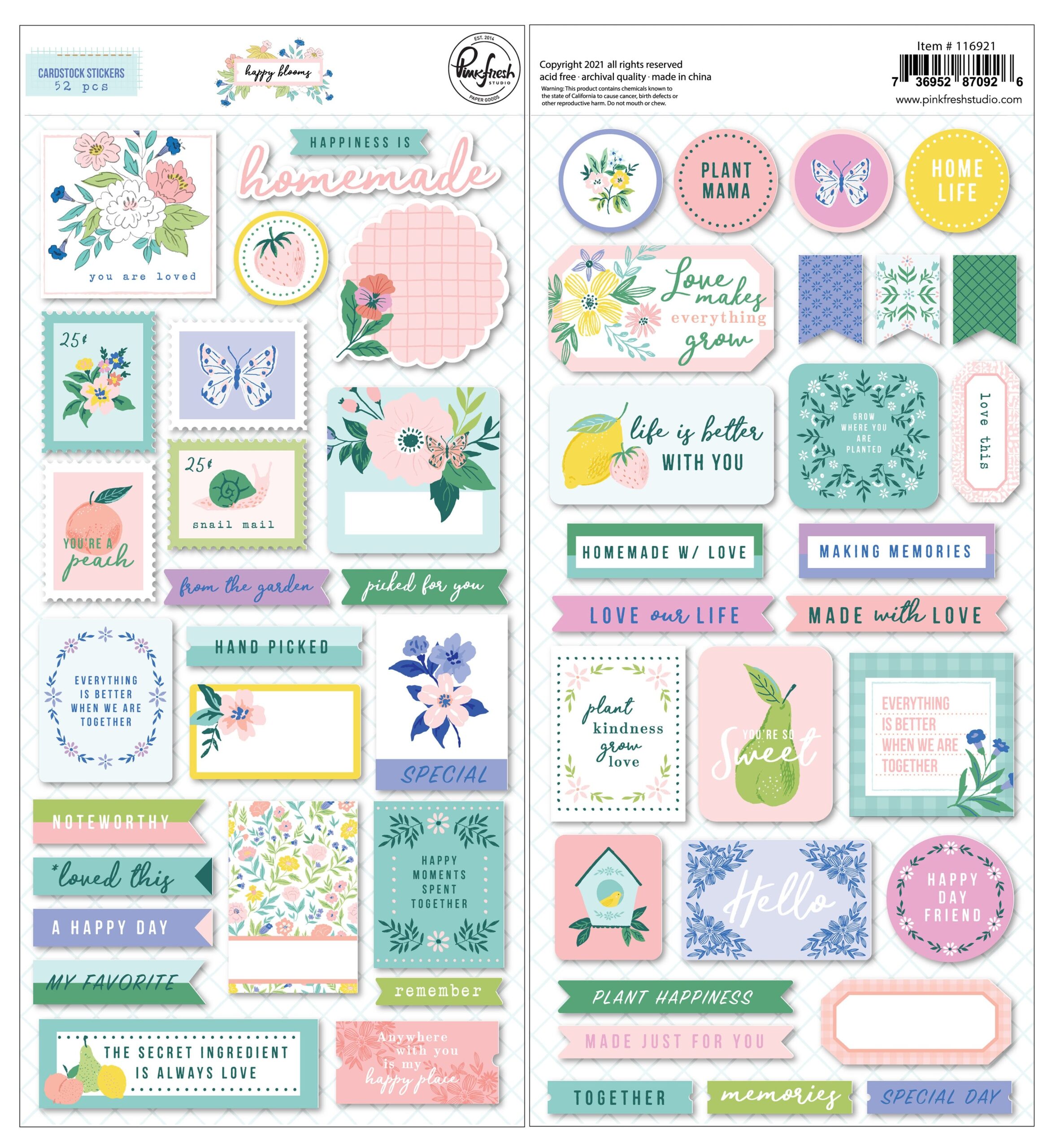 655582PR.jpg Pinkfresh Studio HAPPY BLOOMS Cardstock Stickers 52pc - Image 1