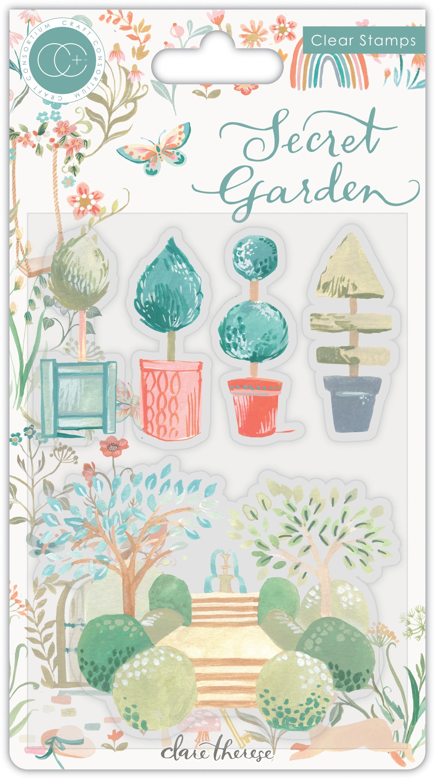 656079PK.jpg Craft Consortium SECRET GARDEN TOPIARY Clear Stamps 5pc - Image 1