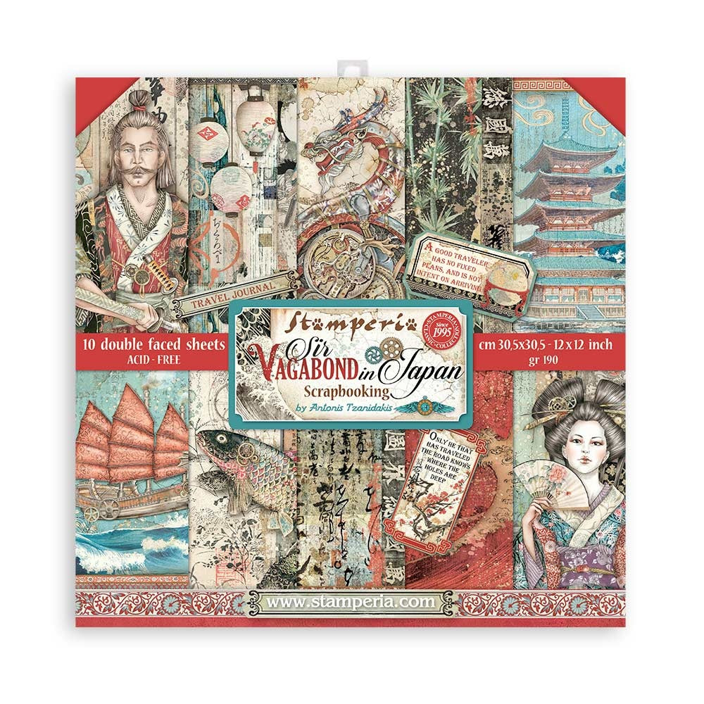 659128PK.jpg Stamperia SIR VAGABOND IN JAPAN 12"X12" Scrapbook Paper Pack - Image 1