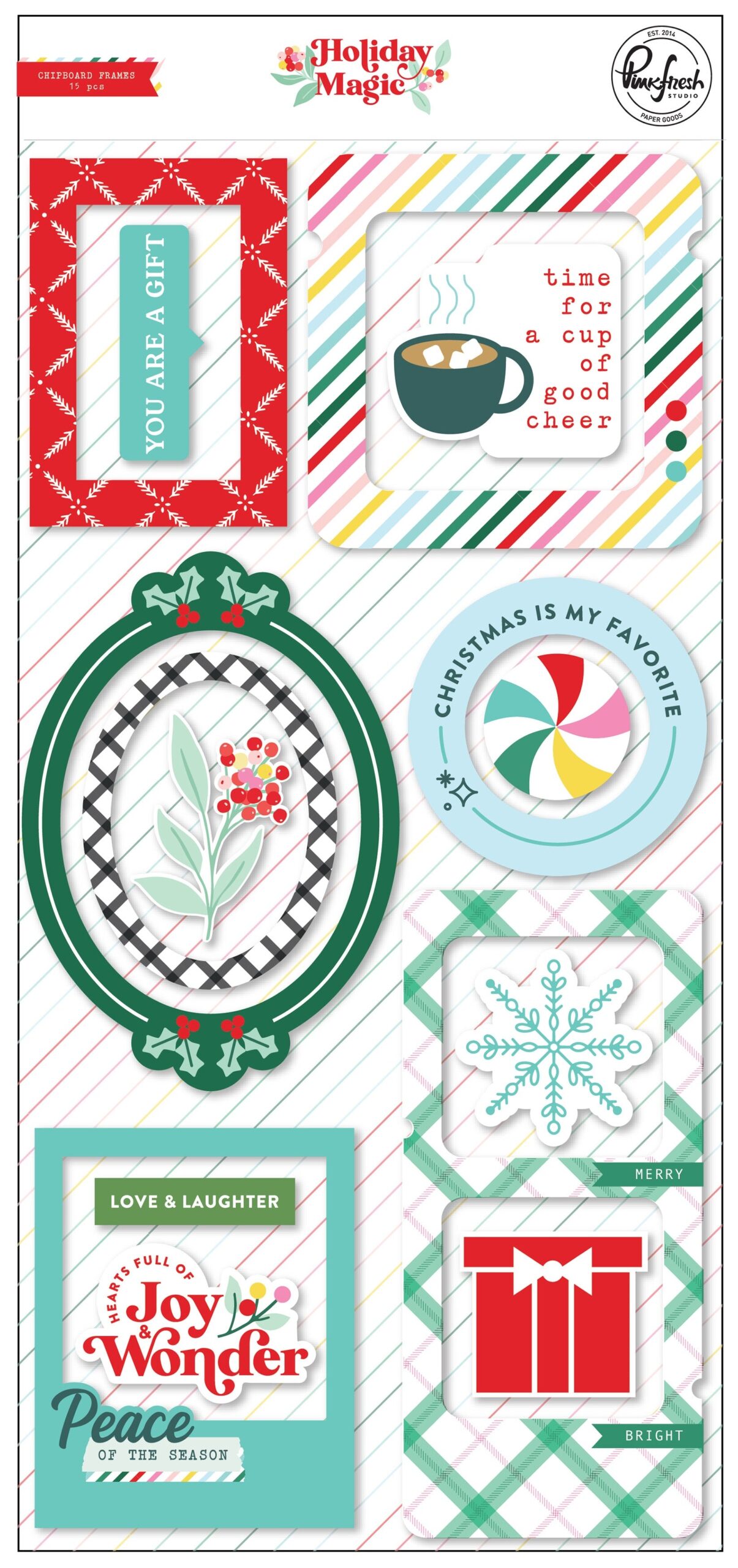 662988MK.jpg Pinkfresh Studio HOLIDAY MAGIC CHIPBOARD FRAMES 15pc - Image 1