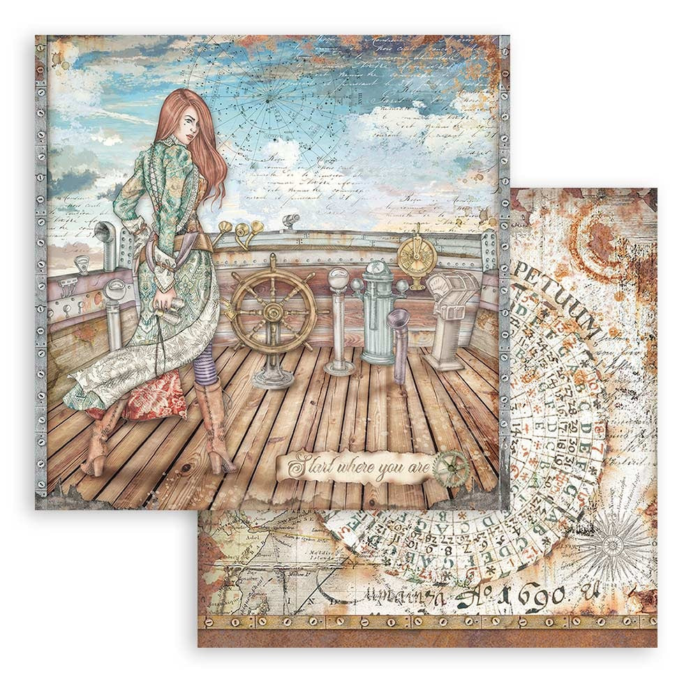 664739PR.jpg Stamperia LADY VAGABOND LIFESTYLE Rudder SBB843 12"X12" Scrapbook Paper - Image 1