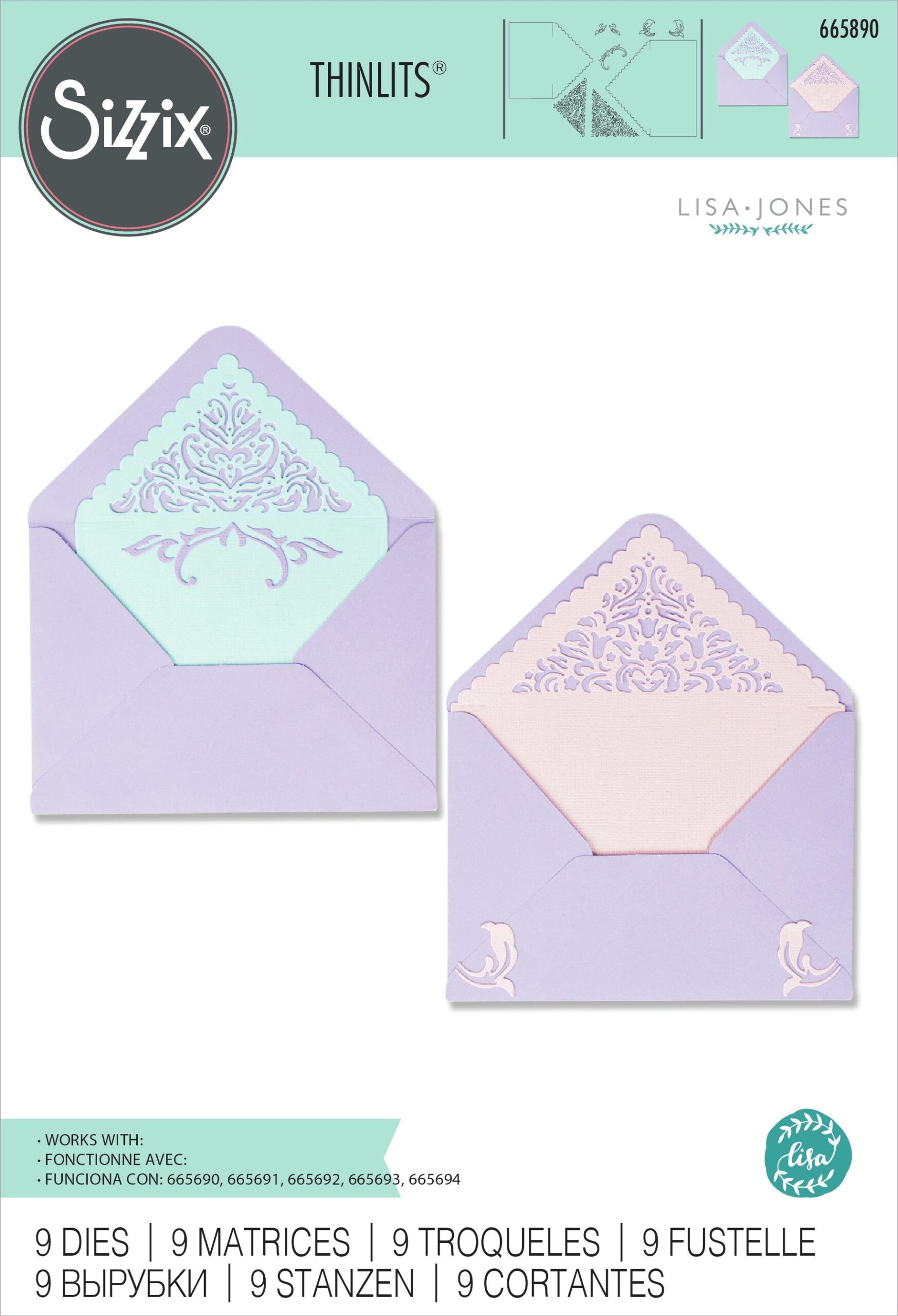 668129MK.jpg Sizzix Thinlits LACE ENVELOPE LINERS Dies 9pc - Image 1