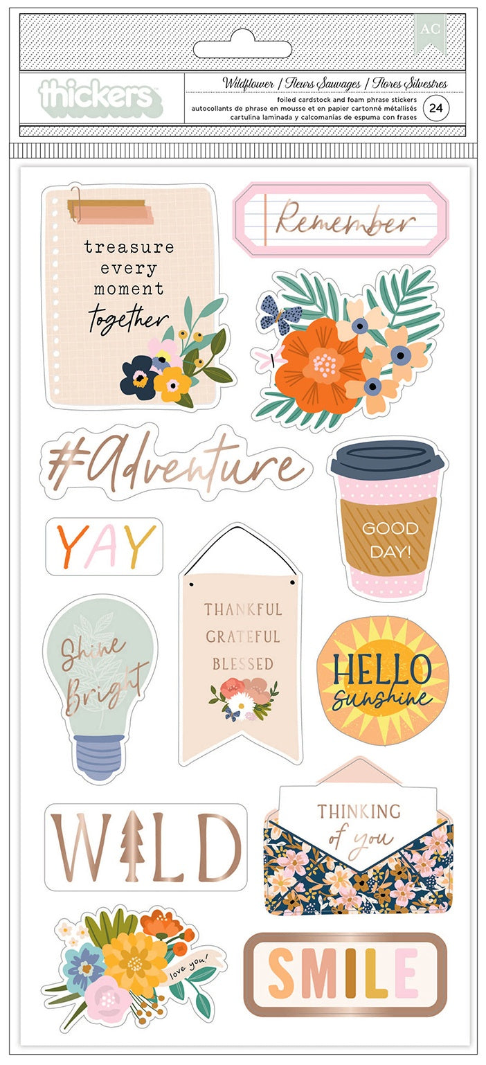 669920MK.jpg Jen Hadfield Live and Let Grow THICKERS WILDFLOWER Foiled Cardstock Foam Phrase Stickers - Image 1