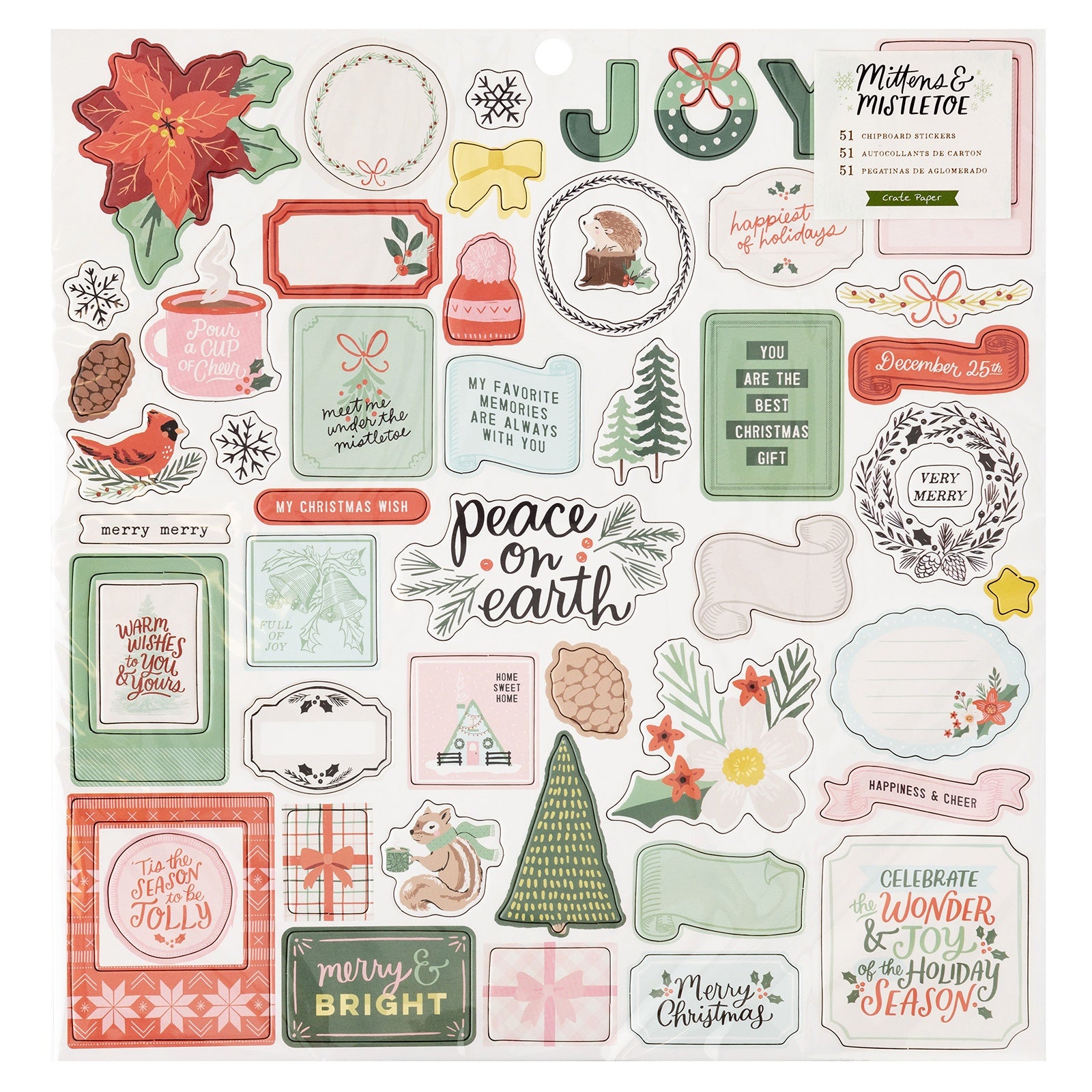 677166PK.jpg Crate Paper MITTENS & MISTLETOE CHIPBOARD 12”X12” Stickers - Image 1