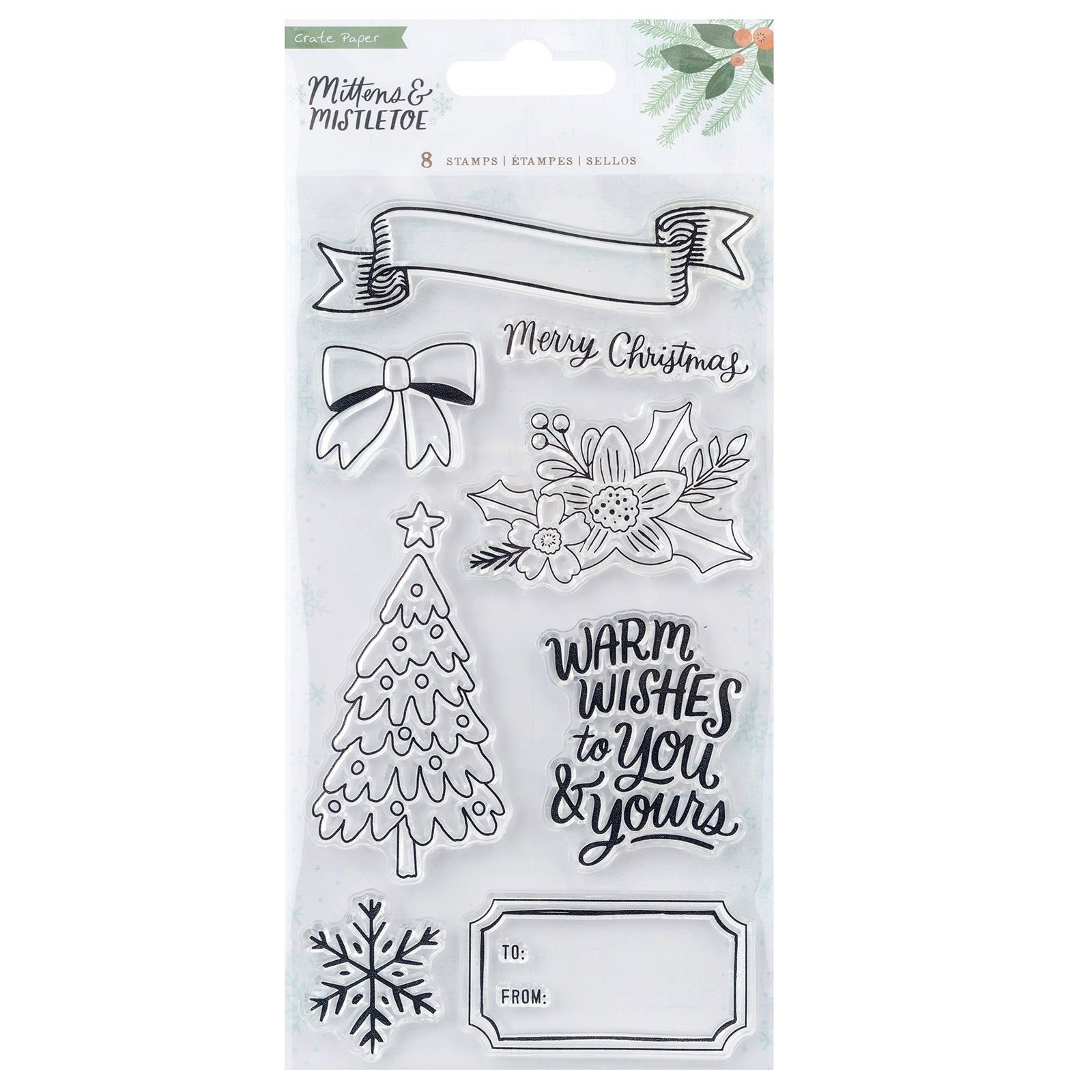 677180PK.jpg Crate Paper MITTENS & MISTLETOE STAMPS Clear Acrylic 8pc - Image 1