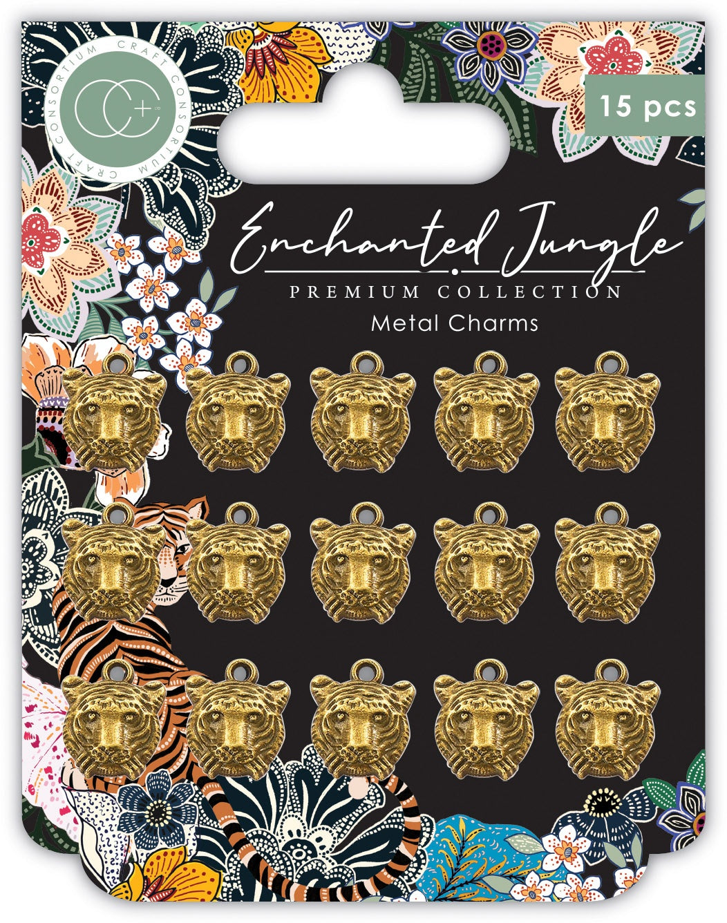 679285PK.jpg Craft Consortium Enchanted Jungle TIGER CHARMS Metal 15pc - Image 1