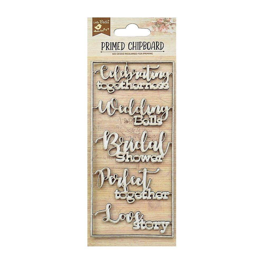 680332PK.jpg Little Birdie Primed Chipboard WEDDING BELLS 1pc - Image 1