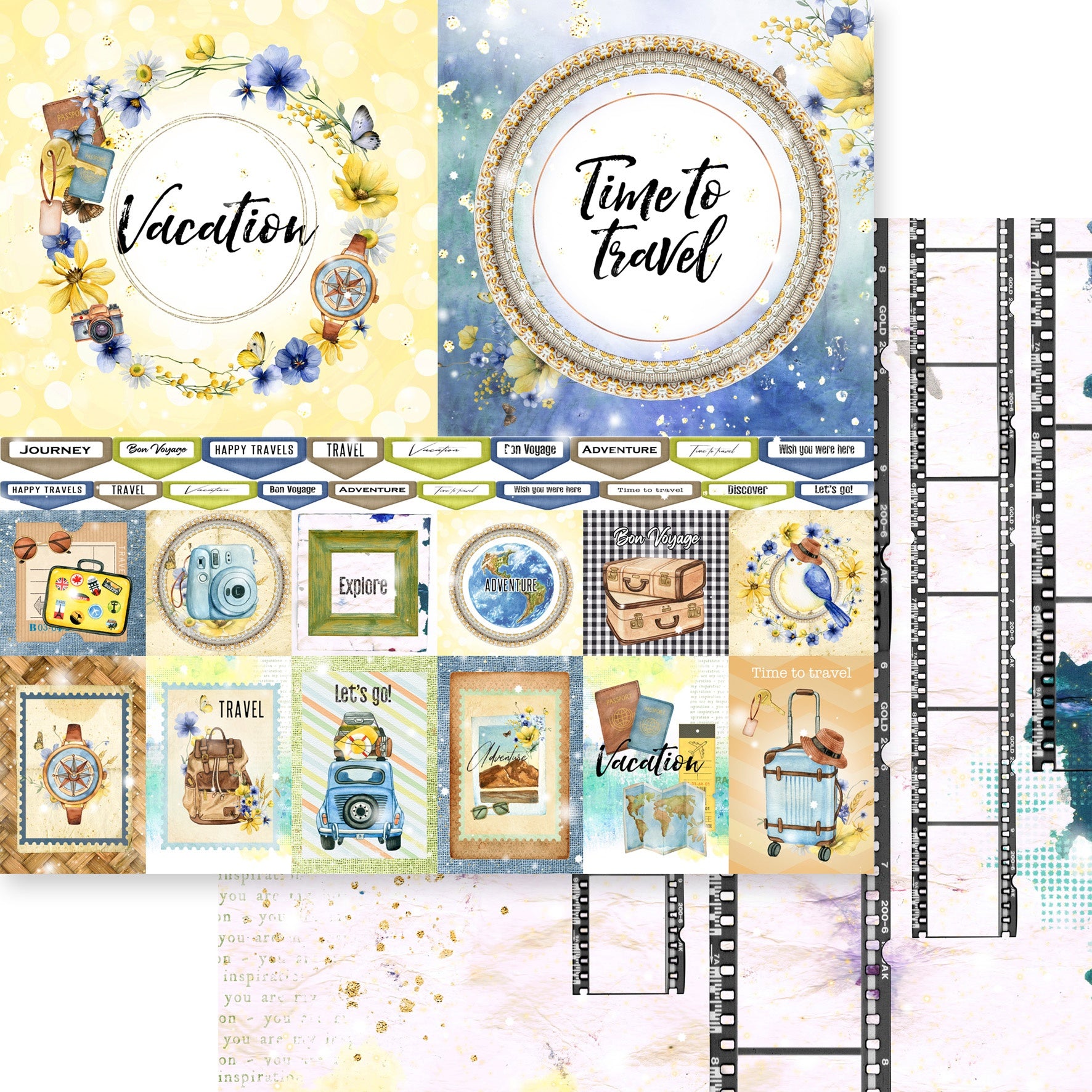 687525PR.jpg Memory Place Bon Voyage TIME TO TRAVEL 05 12X12 Scrapbook Paper - Image 1