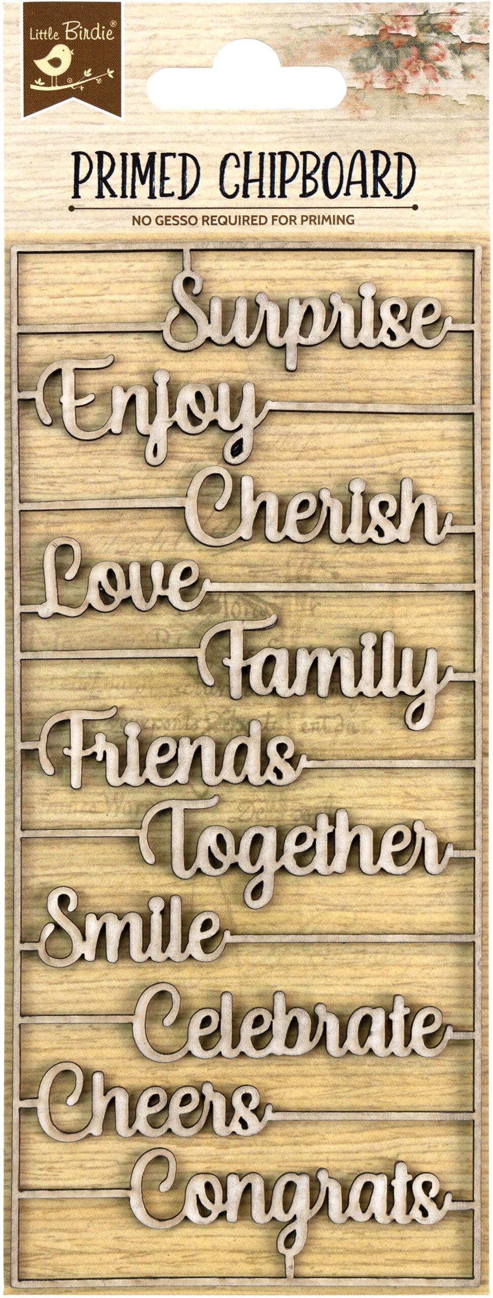 688321PK.jpg LLittle Birdie Primed Chipboard CELEBRATE TOGETHER 1pc - Image 1