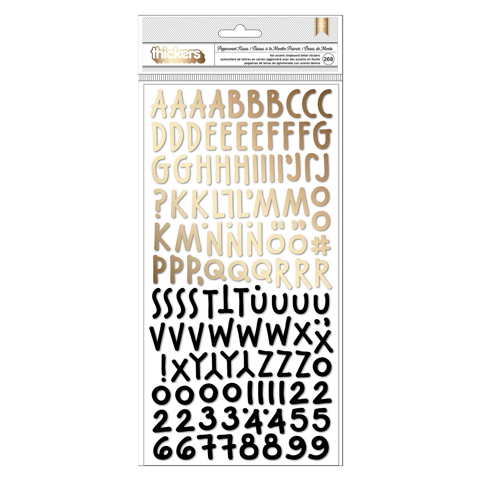 689513PK.jpg Thickers PEPPERMINT KISSES Gold Foil Accents Chipboard Letter Stickers 268pc - Image 1