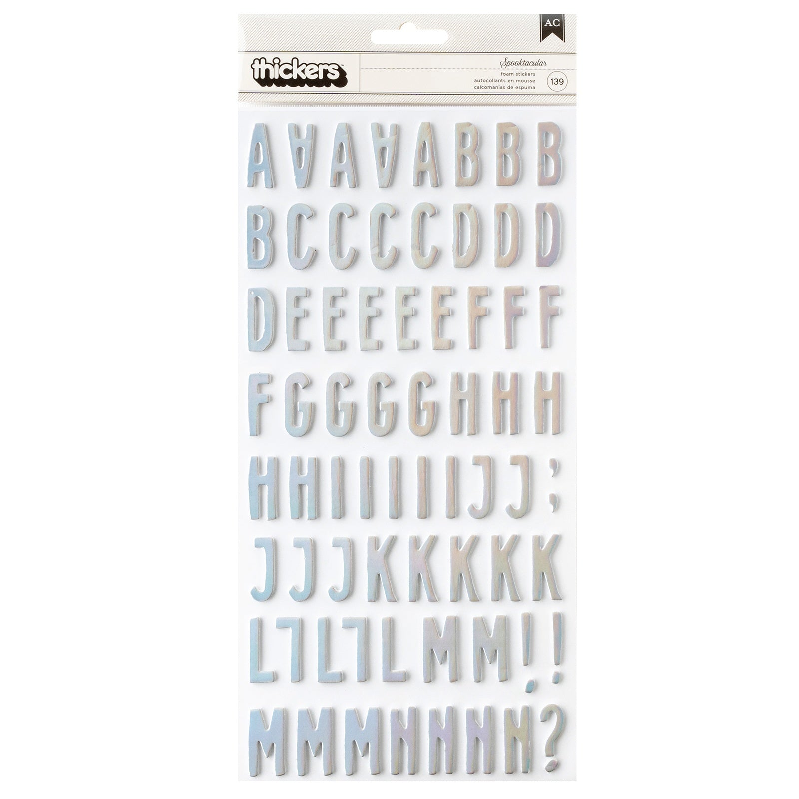 691868PK.jpg THICKERS SPOOKTACULAR Silver Foil Foam Letter Stickers - Image 1