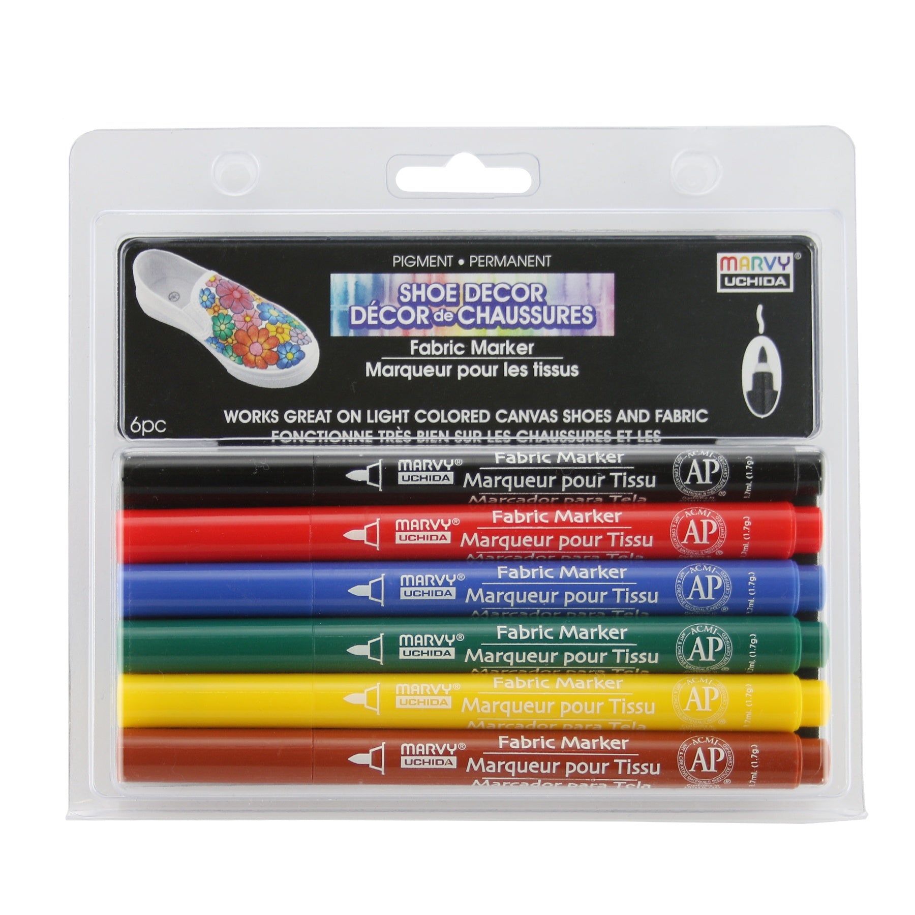 691967PK.jpg Marvy Uchida SHOE DECOR PRIMARY Pigment Permanent Markers 6pc - Image 1