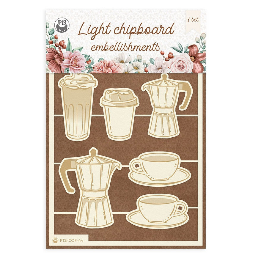 693987PK.jpg P13 Coffee Break CUPS & POTS Light Chipboard Embellishments Set44 - Image 1