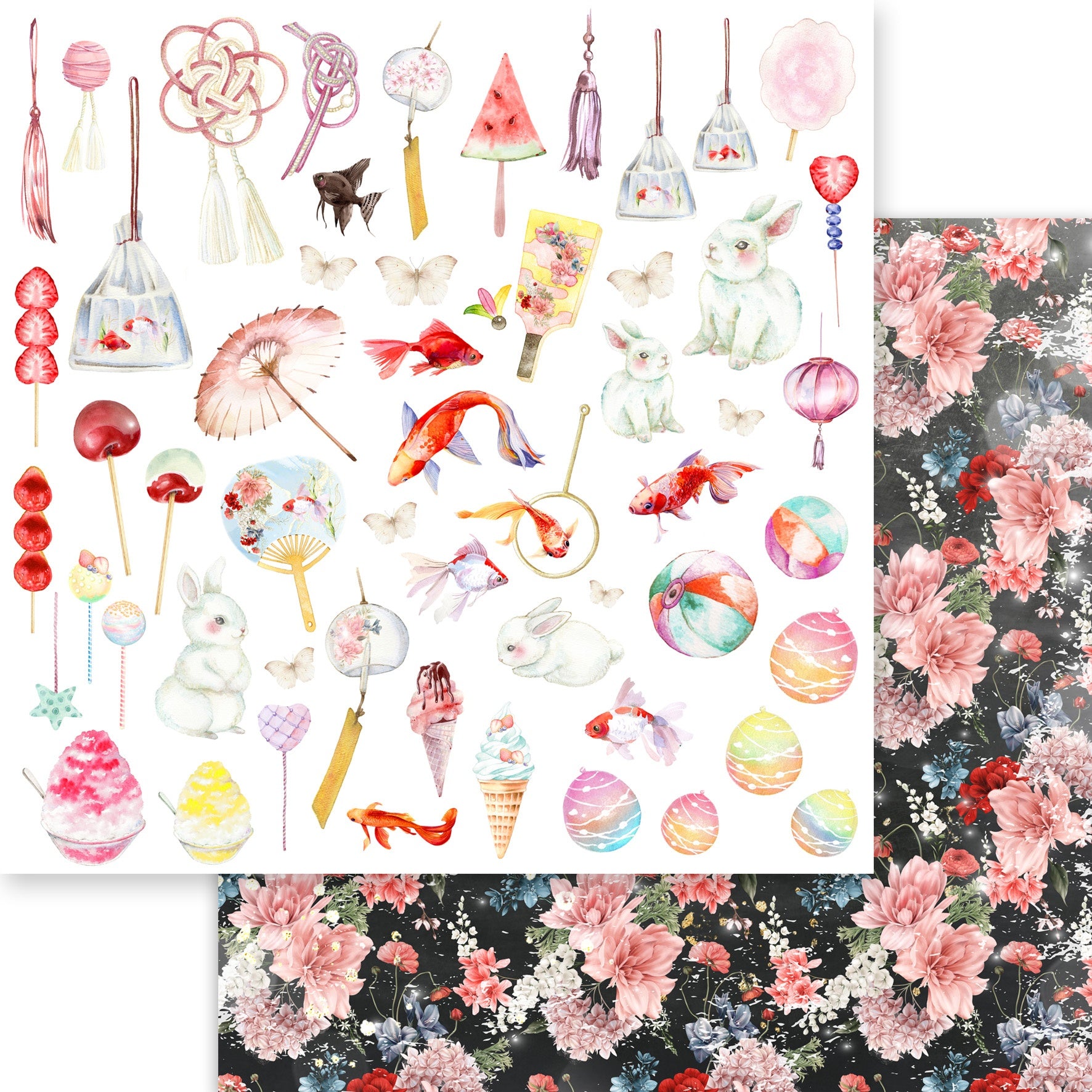 695276PR.jpg Asuka Studio MOON BUNNY CELEBRATION PEACEFUL 12X12 Scrapbook Paper - Image 1