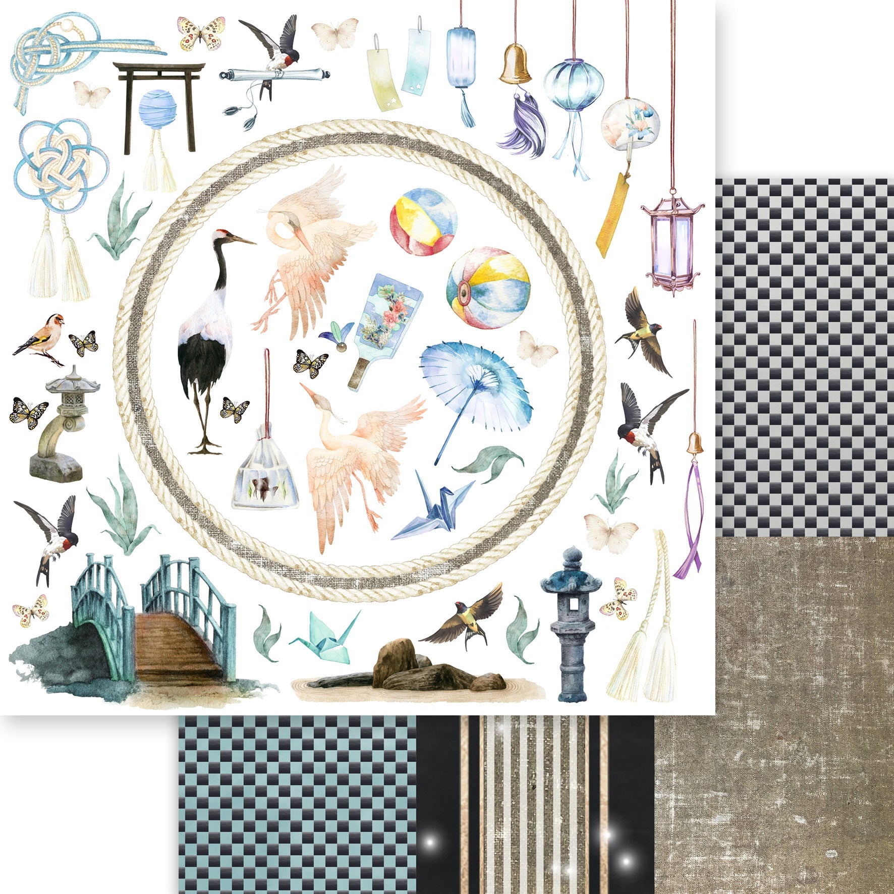 695285PR.jpg Asuka Studio MOON BUNNY PAPER CRANE 06 12X12 Scrapbook Paper - Image 1