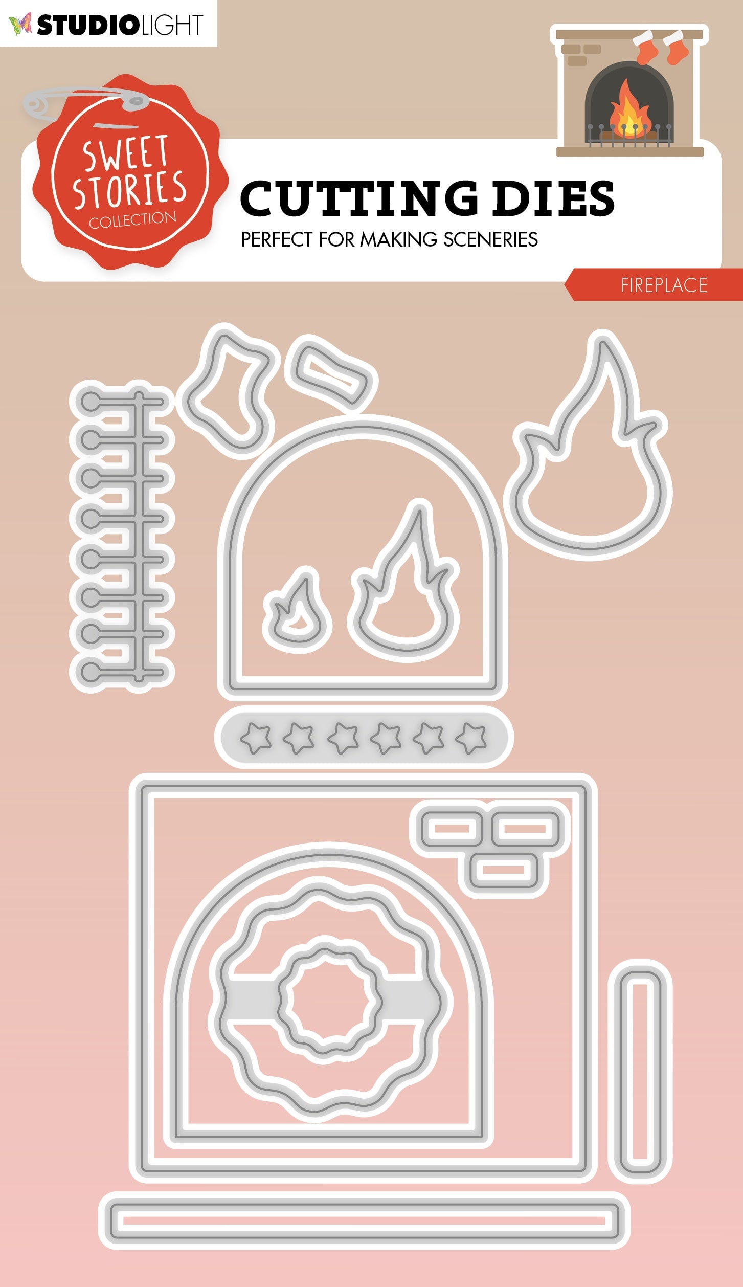 696629PK.jpg Studio Light Cutting Dies SWEET FIREPLACE 14pc - Image 1