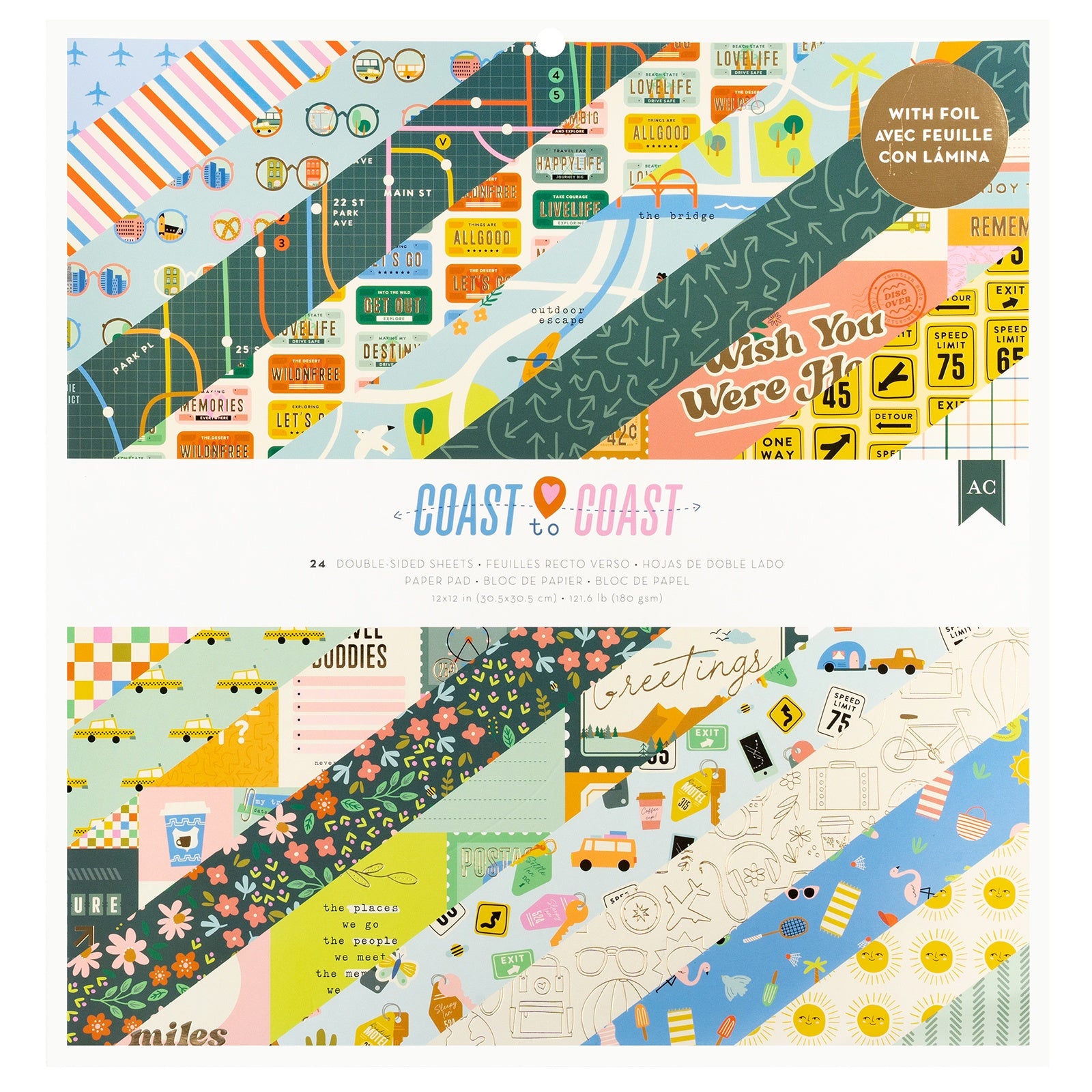 698434PK.jpg AC COAST TO COAST 12"X12" PAPER PAD Scrapbook 24 Sheets - Image 1