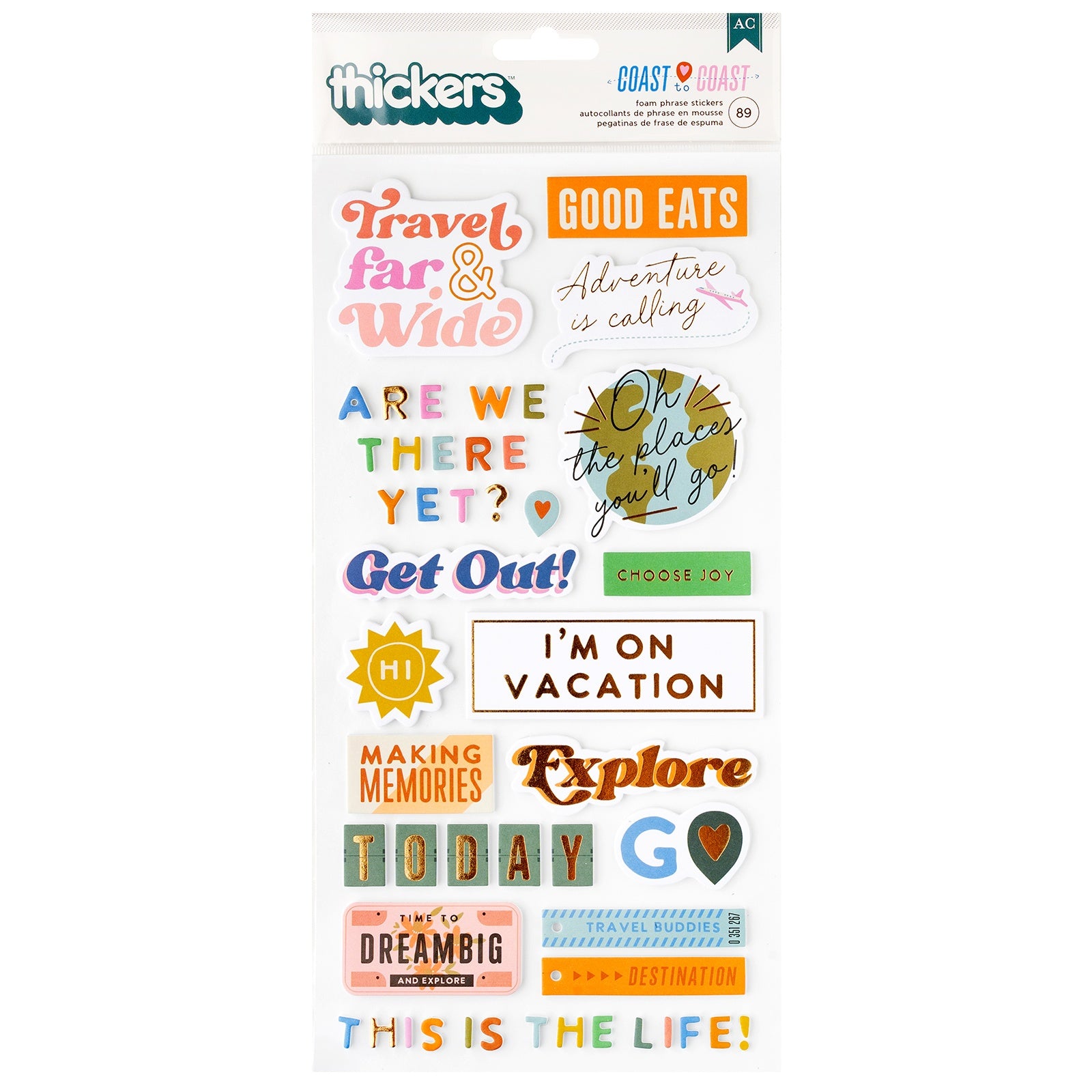 698437PK.jpg American Crafts Thickers COAST TO COAST Foam Phrase Stickers 89pc - Image 1