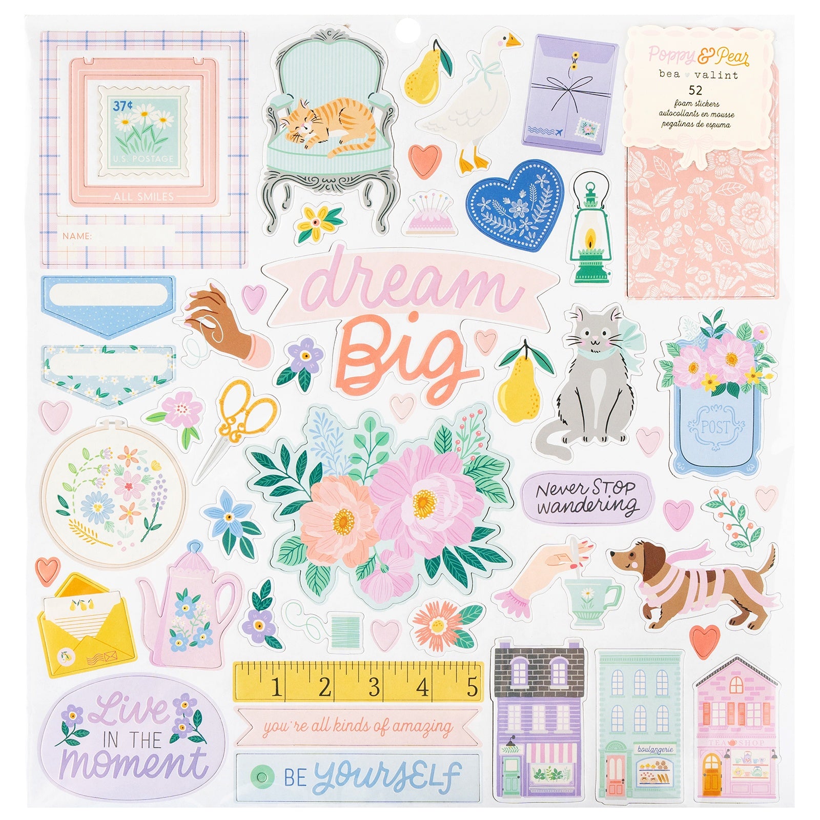 698529PK.jpg Bea Valint POPPY & PEAR FOAM STICKERS 12"X12" 52pc - Image 1