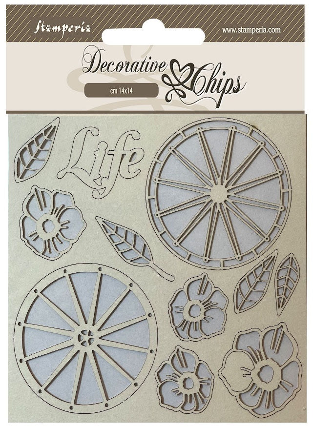 699414PK.jpg Stamperia Decorative Chips BLUE LAND LIFE WHEEL Chipboard 11pc - Image 1