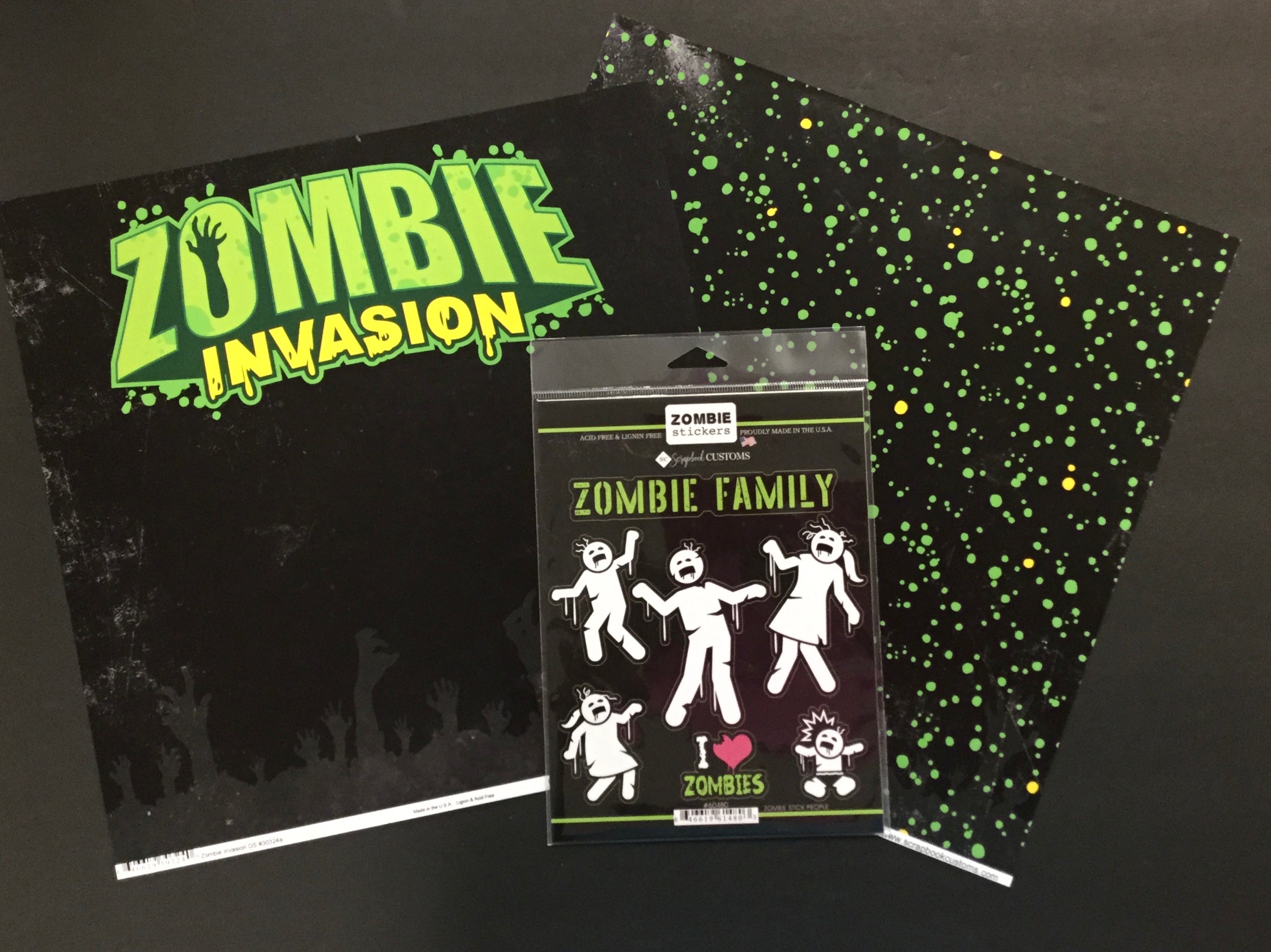 6BDCD72B-D079-4E7C-94B0-A2CE883F5A1C.jpg Scrapbook Customs ZOMBIE INVASION Paper Pack 3pc - Image 1
