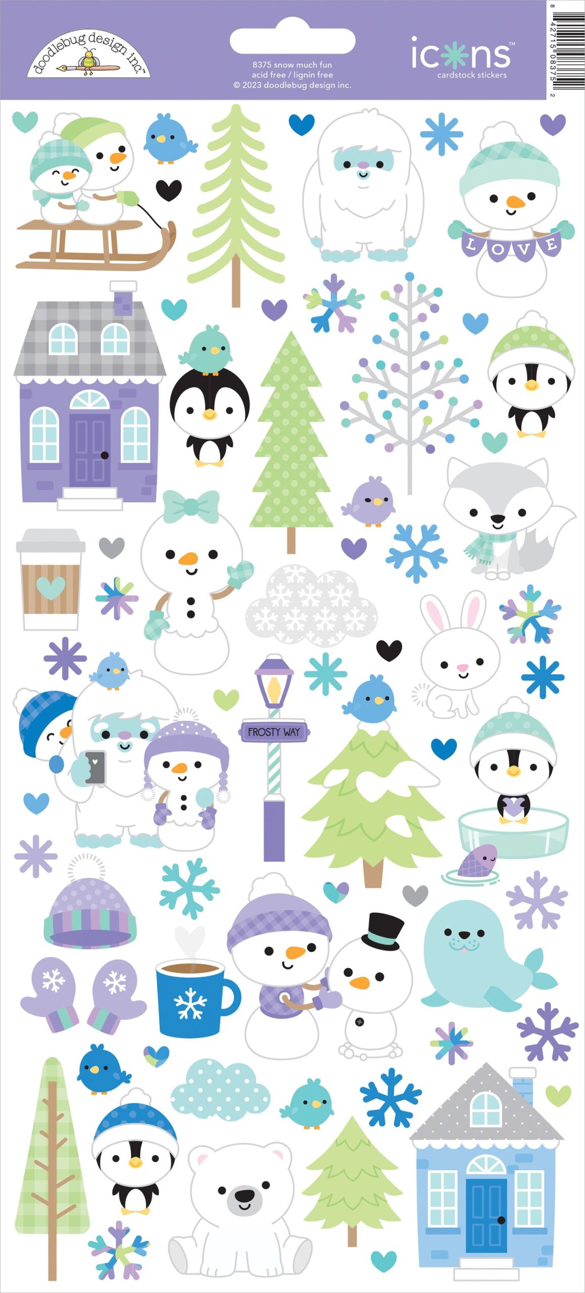 701984PK.jpg Doodlebug Icons SNOW MUCH FUN Cardstock Sticker Sheet - Image 1