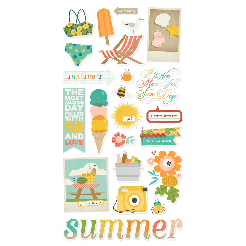 702679PR.jpg Simple Stories SUMMER SNAPSHOTS Chipboard Stickers 28pc - Image 1