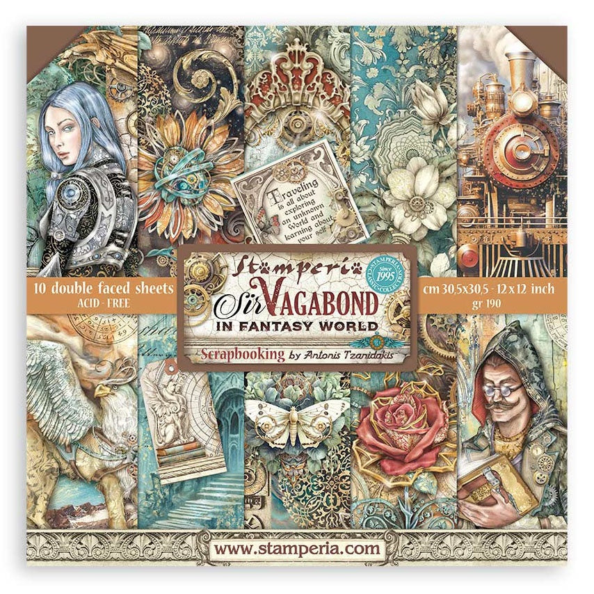 703309PK.jpg Stamperia SIR VAGABOND IN FANTASY WORLD KIT SBBL148 12"X12" Scrapbook Paper - Image 1