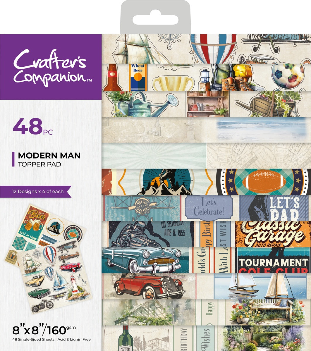 705044PK.jpg Crafters Companion MODERN MAN 8X8" Topper Pad 48 Sheets - Image 1