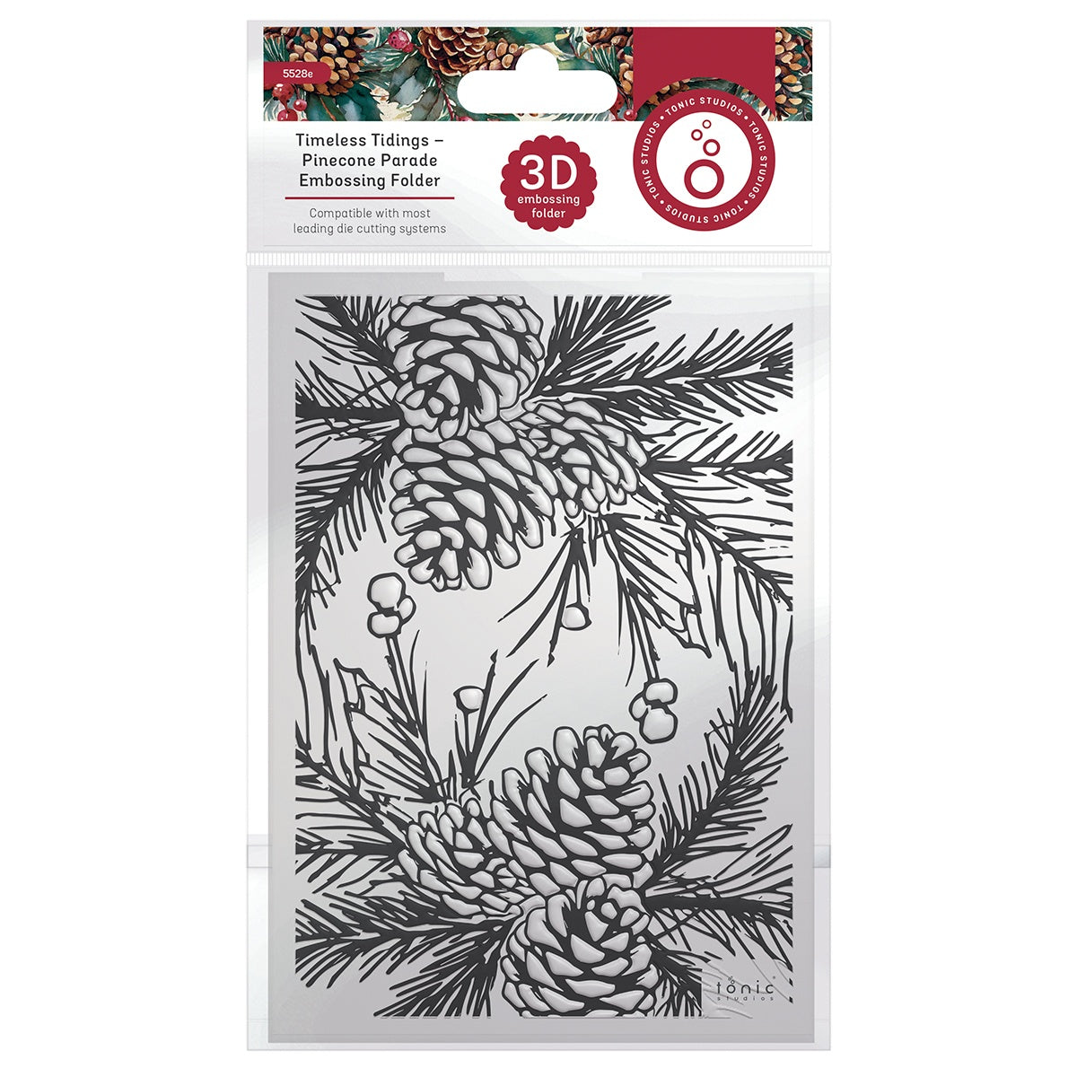 706141PK-IT-IM.jpg Tonic Studios Timeless Tidings PINECONE PARADE 3D Embossing Folder - Image 1
