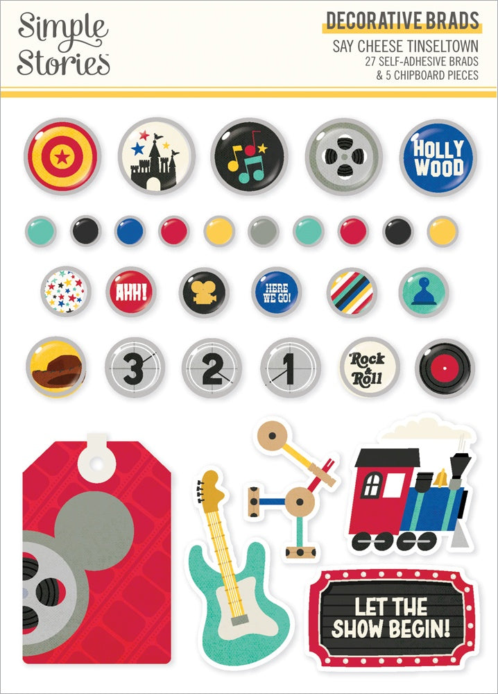 706407PK.jpg Simple Stories SAY CHEESE TINSELTOWN Decorative Brads 32pc - Image 1
