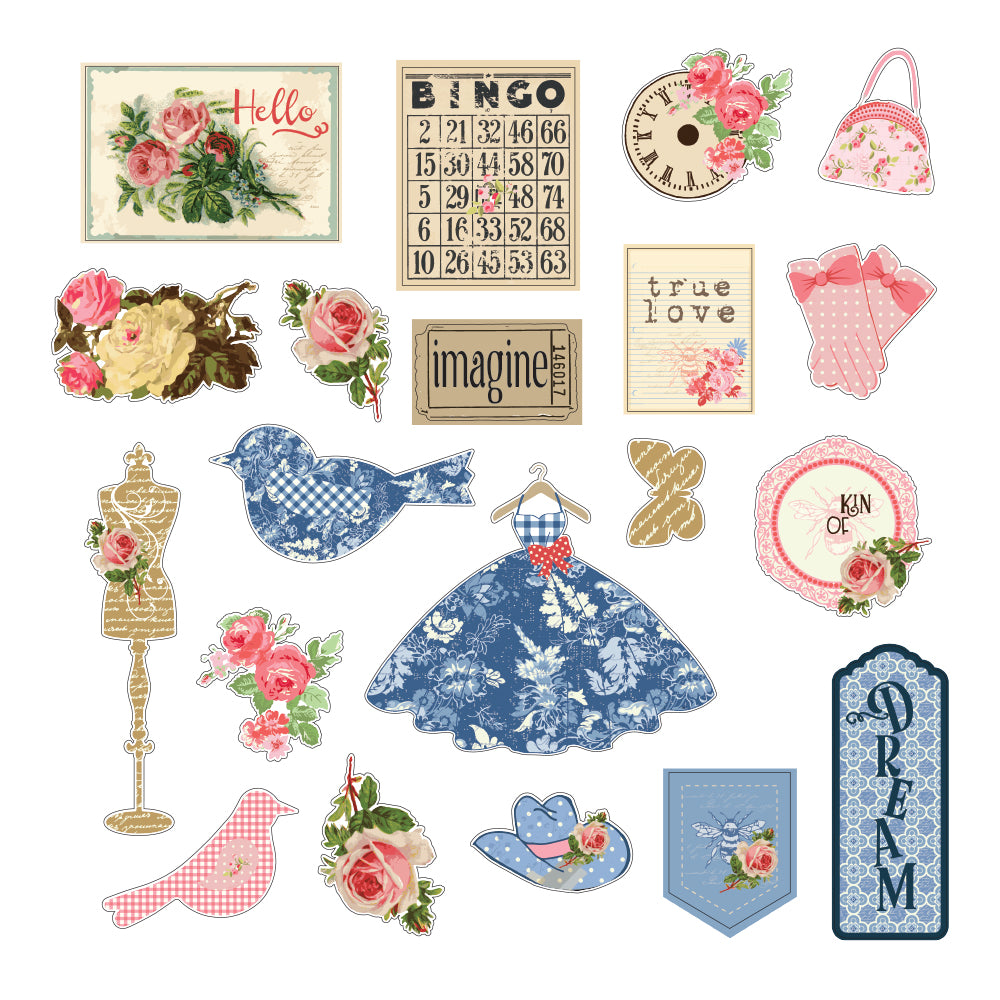 7070E2A0-EEA0-4F90-B180-656597768D46.jpg Prima JULIE NUTTING FRAYED DENIM Ephemera 20pc - Image 1