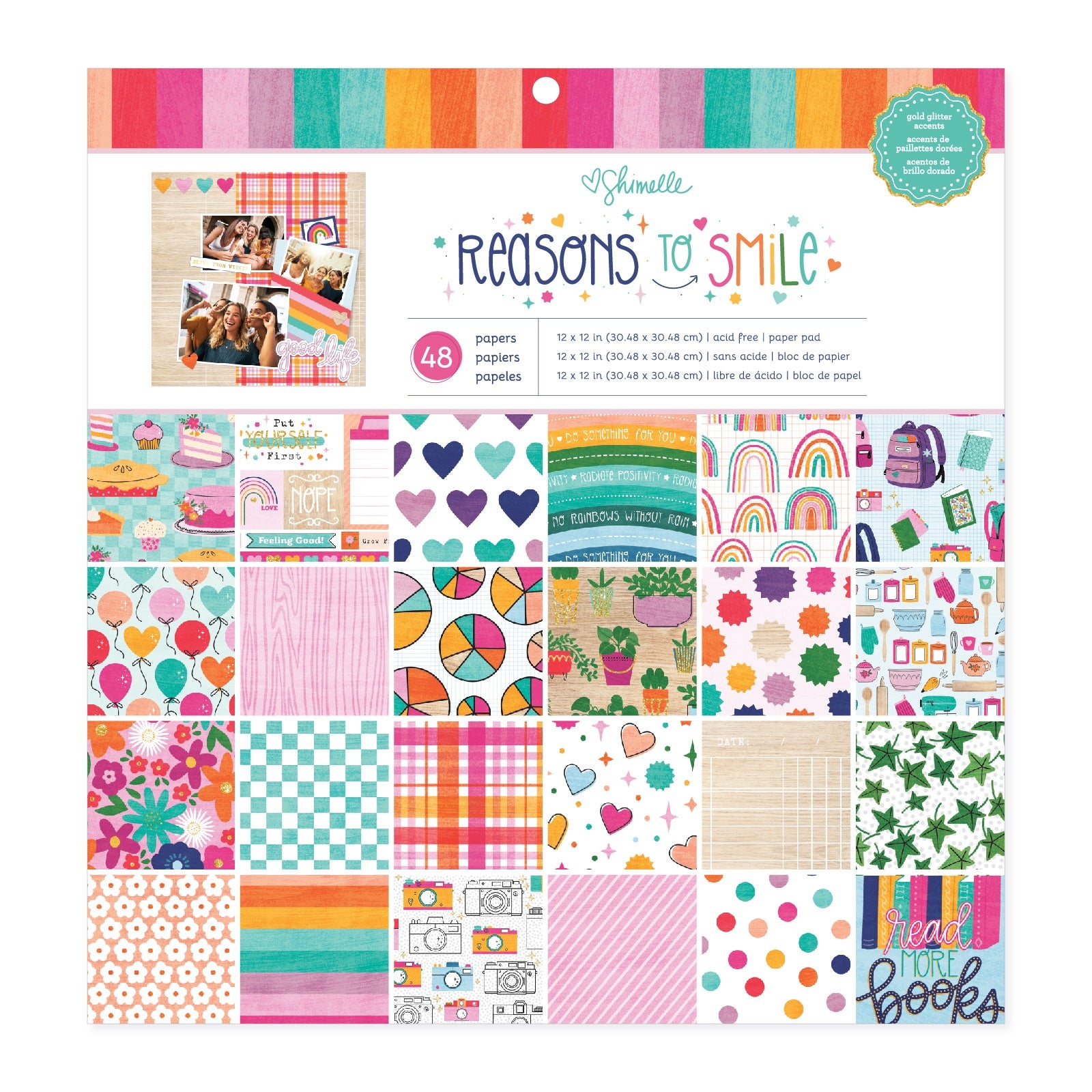 709568PK.jpg Shimelle REASONS TO SMILE 12"X12" Paper Pad 48pc - Image 1