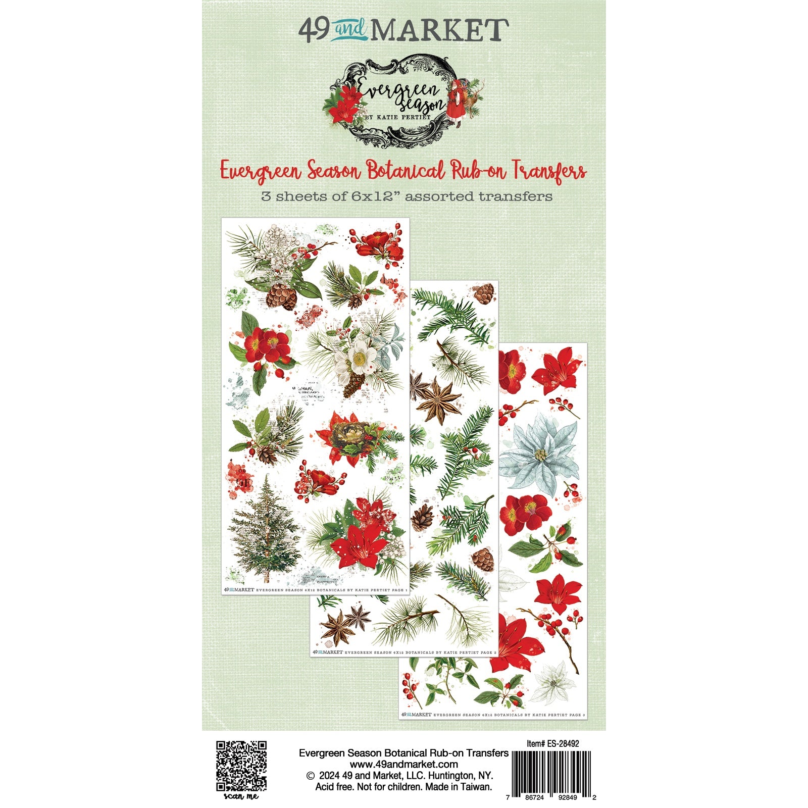 710372PK.jpg 49 and Market EVERGREEN SEASON Botanical Rub-on Transfers - Image 1