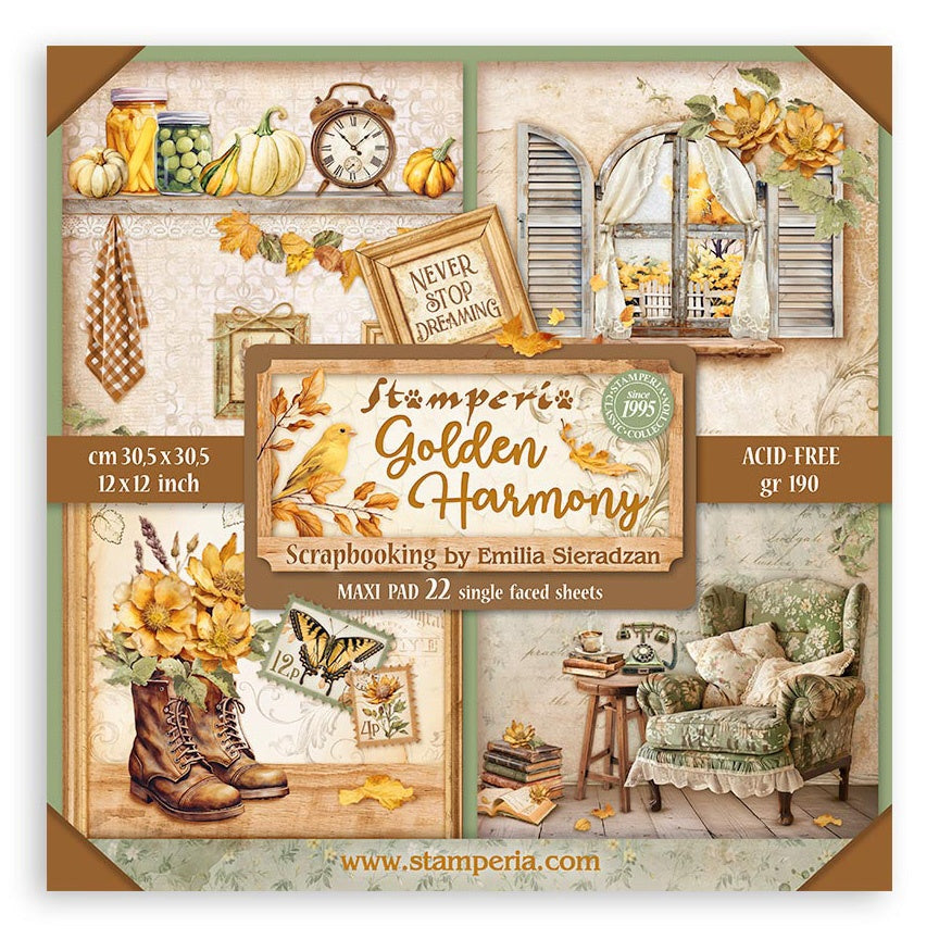 713984PK.jpg Stamperia GOLDEN HARMONY MAXI PAD 12"X12" Scrapbook Paper - Image 1
