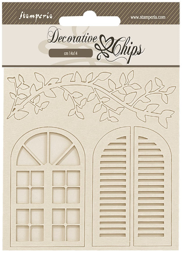 714018PK.jpg Stamperia Decorative Chips Golden Harmony WINDOWS 4pc - Image 1