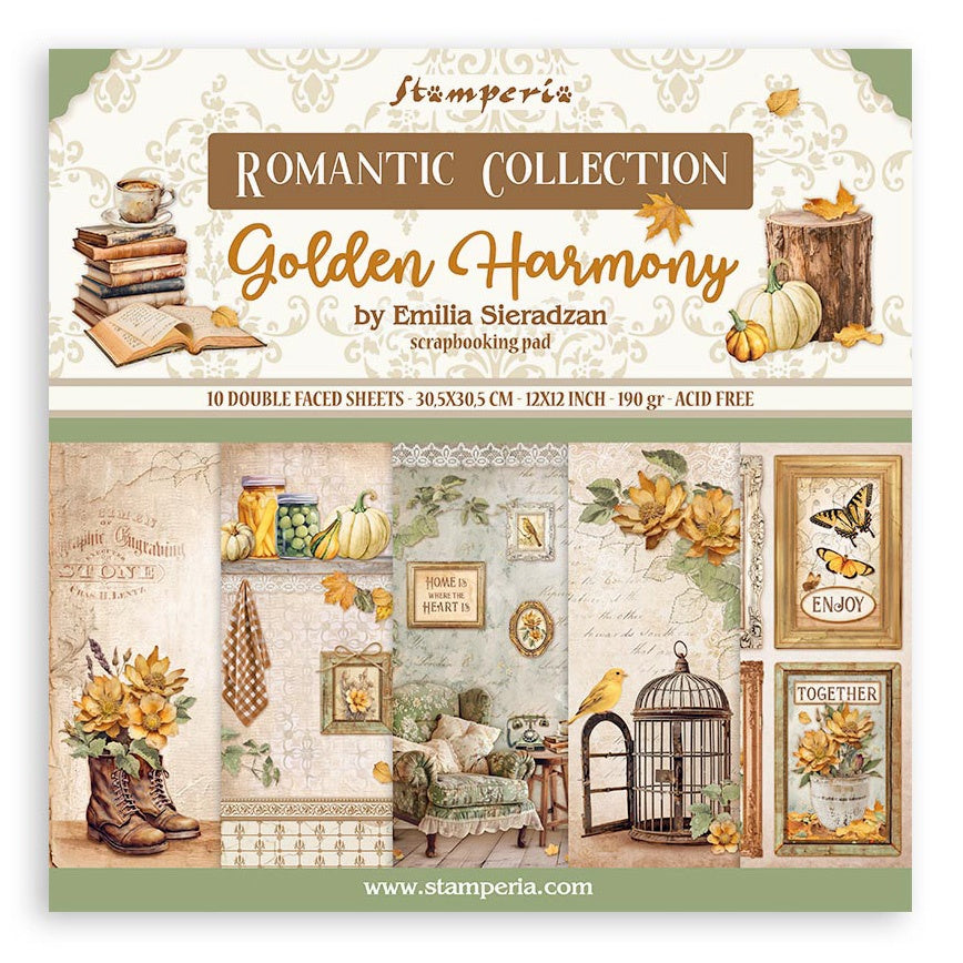714043PK.jpg Stamperia Romantic GOLDEN HARMONY 12"X12" Scrapbook Paper Pad - Image 1