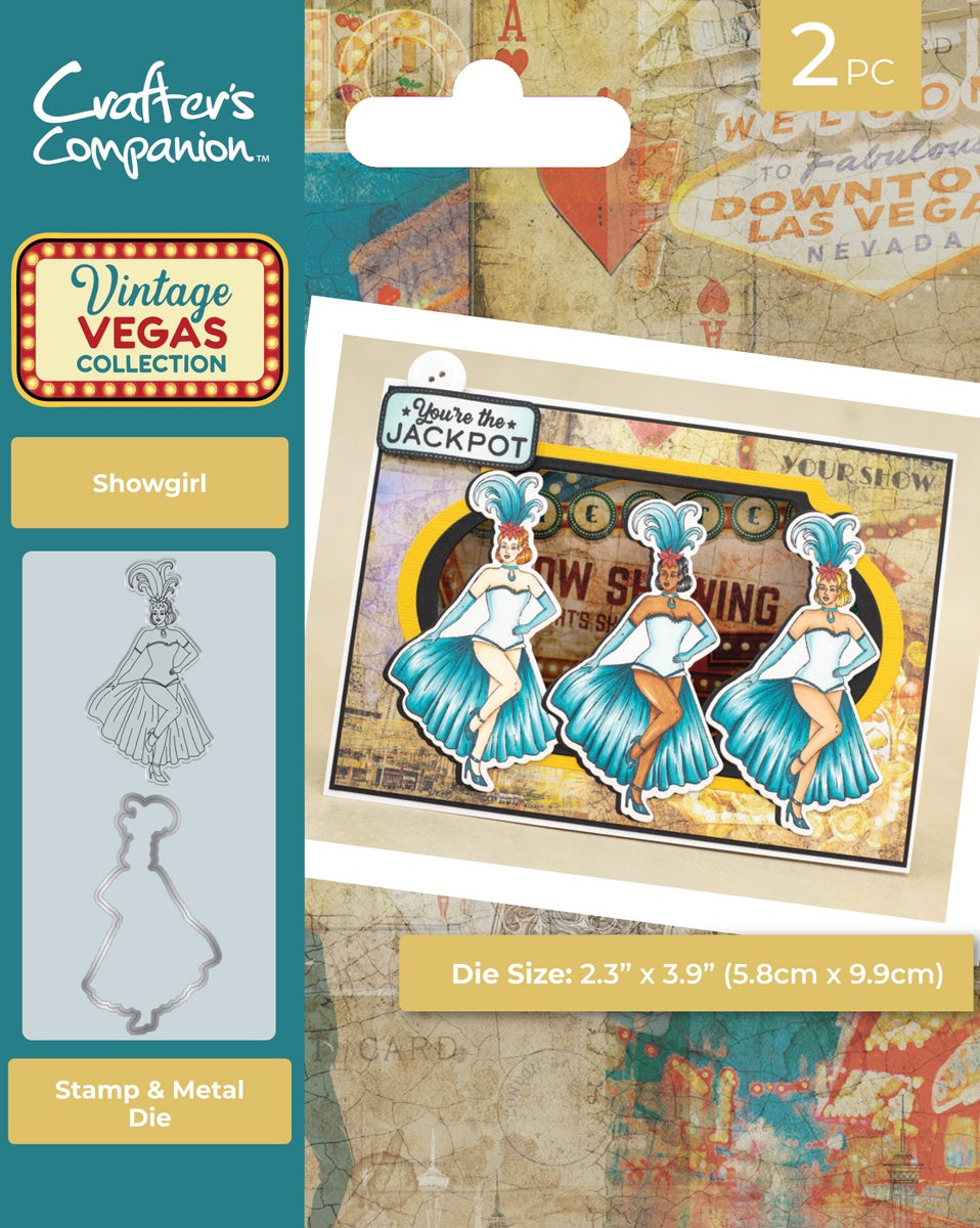 716395PK.jpg Crafter’s Companion Vintage Vegas SHOWGIRL Stamp & Metal Die 2pc - Image 1