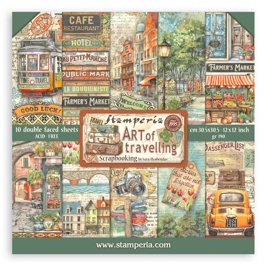 717756PK.jpg Stamperia ART OF TRAVELLING 12"X12" Scrapbook Paper Pack - Image 1
