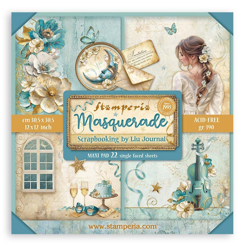718877PK.jpg Stamperia MASQUERADE MAXI PAD 12"X12" Scrapbook Paper Pack - Image 1