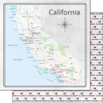 CALIFORNIA ADVENTURE MAP Double Sided 12X12 Paper Scrapbook Customs