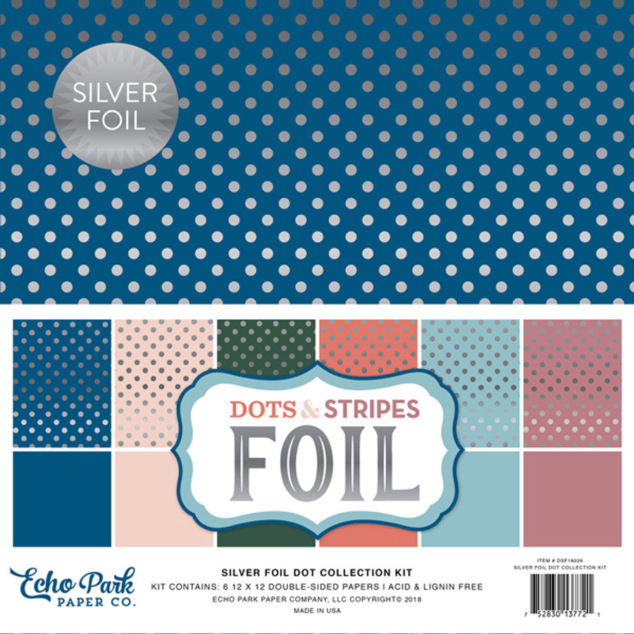 7805ACC8-BE75-42AA-9CE9-C35D0CFCCD53.jpg Echo Park Dots & Stripes SILVER FOIL DOT Collection Kit - Image 1