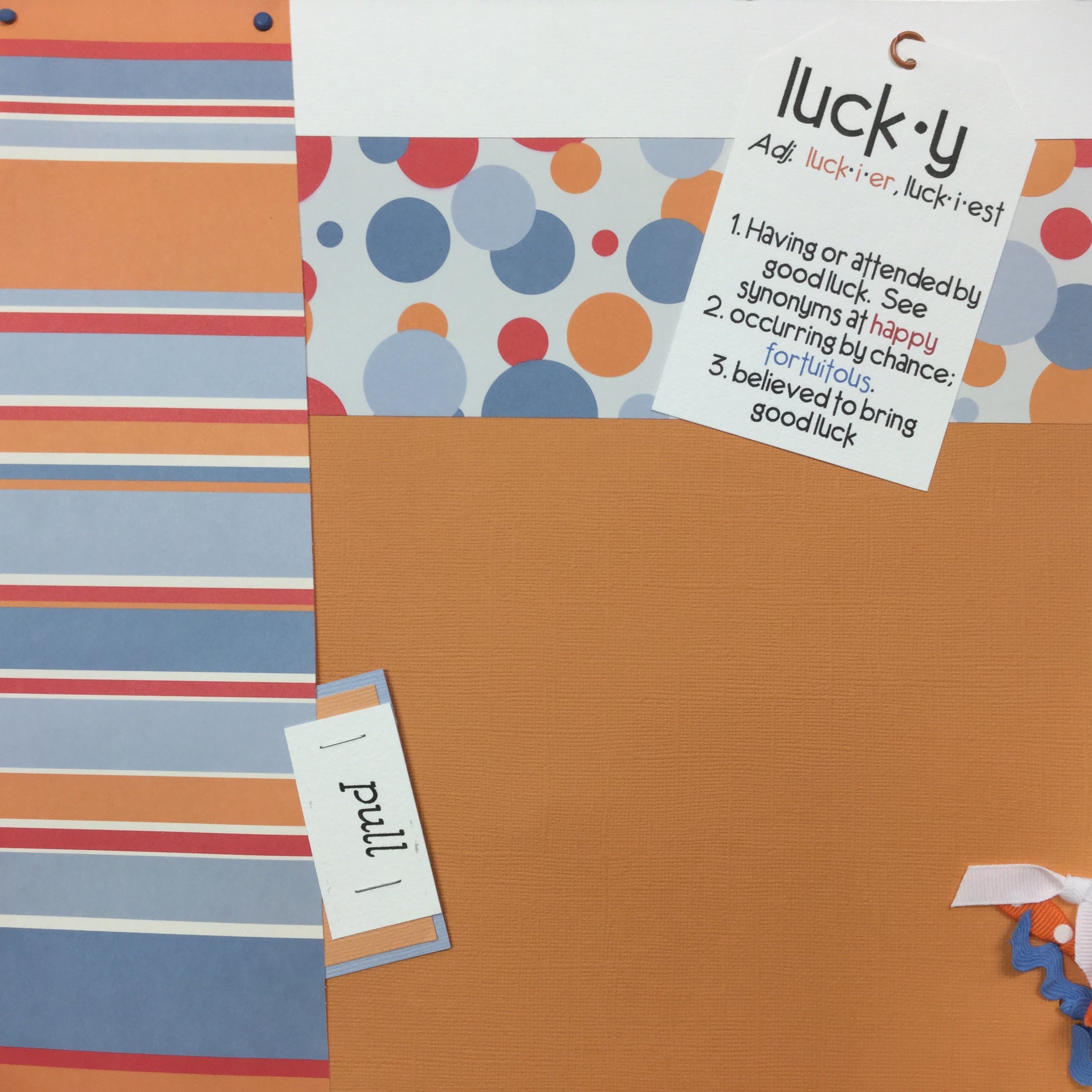 7C78C5A2-6D76-44CE-9A67-9F0E273A2FFB.jpg Premade LUCKY STRIPES & CIRCLES (2) 12”X12” Scrapbook Pages - Image 1