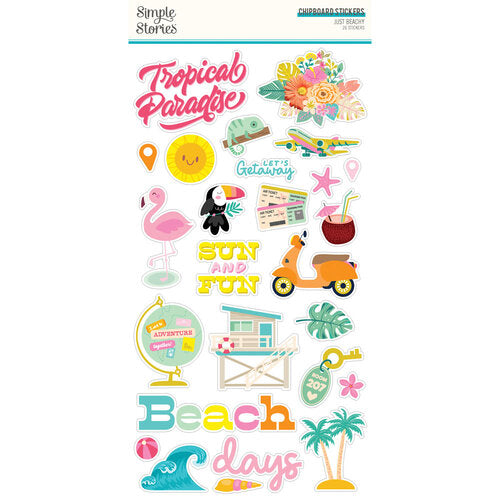 7CBA308E-B590-47AB-A824-C087FC63ACF4.jpg Simple Stories JUST BEACHY Chipboard Stickers 26pc - Image 1