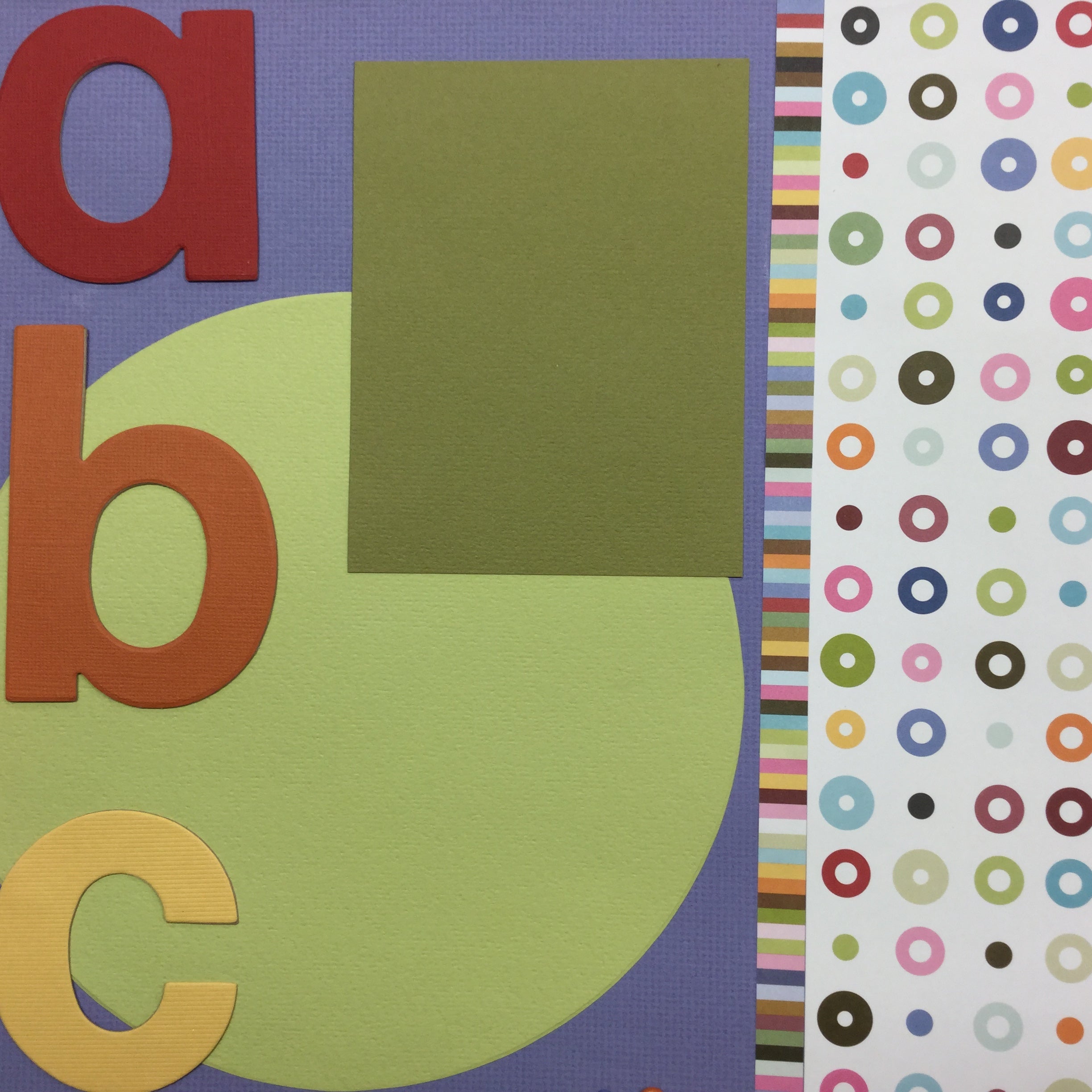 7CD69A42-D45B-42BA-92B5-FF420681B49B.jpg Premade ABC CIRCLES (2) 12”X12” Scrapbook Pages - Image 1