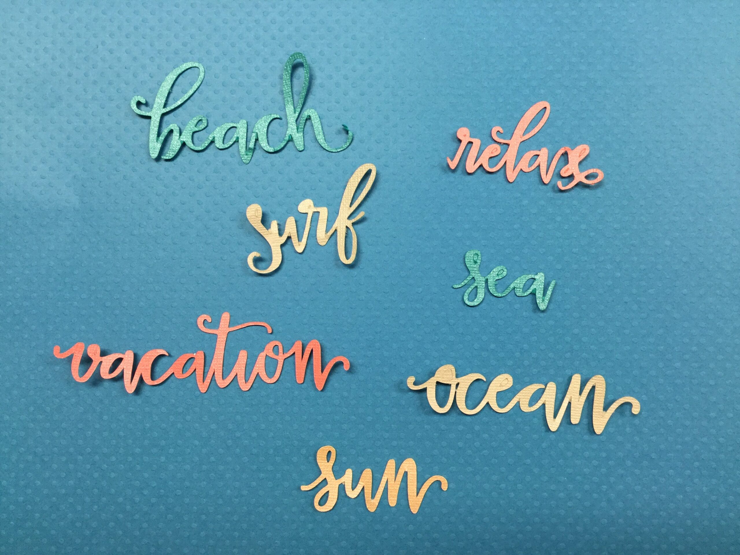 7E6033FD-5CC5-4D4C-8A7B-E171D10B98C9.jpeg BLING BEACH Cardstock Words 6 pc. - Image 1