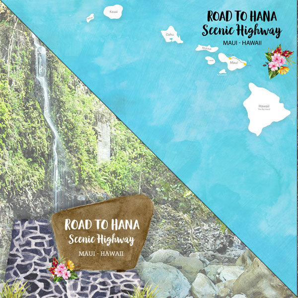 811CB801-8FC4-4F7D-8919-892D1E5CCE32.jpg Hawaii Maui ROAD TO HANA SCENIC HIGHWAY Watercolor 12"X12" Scrapbook Paper - Image 1